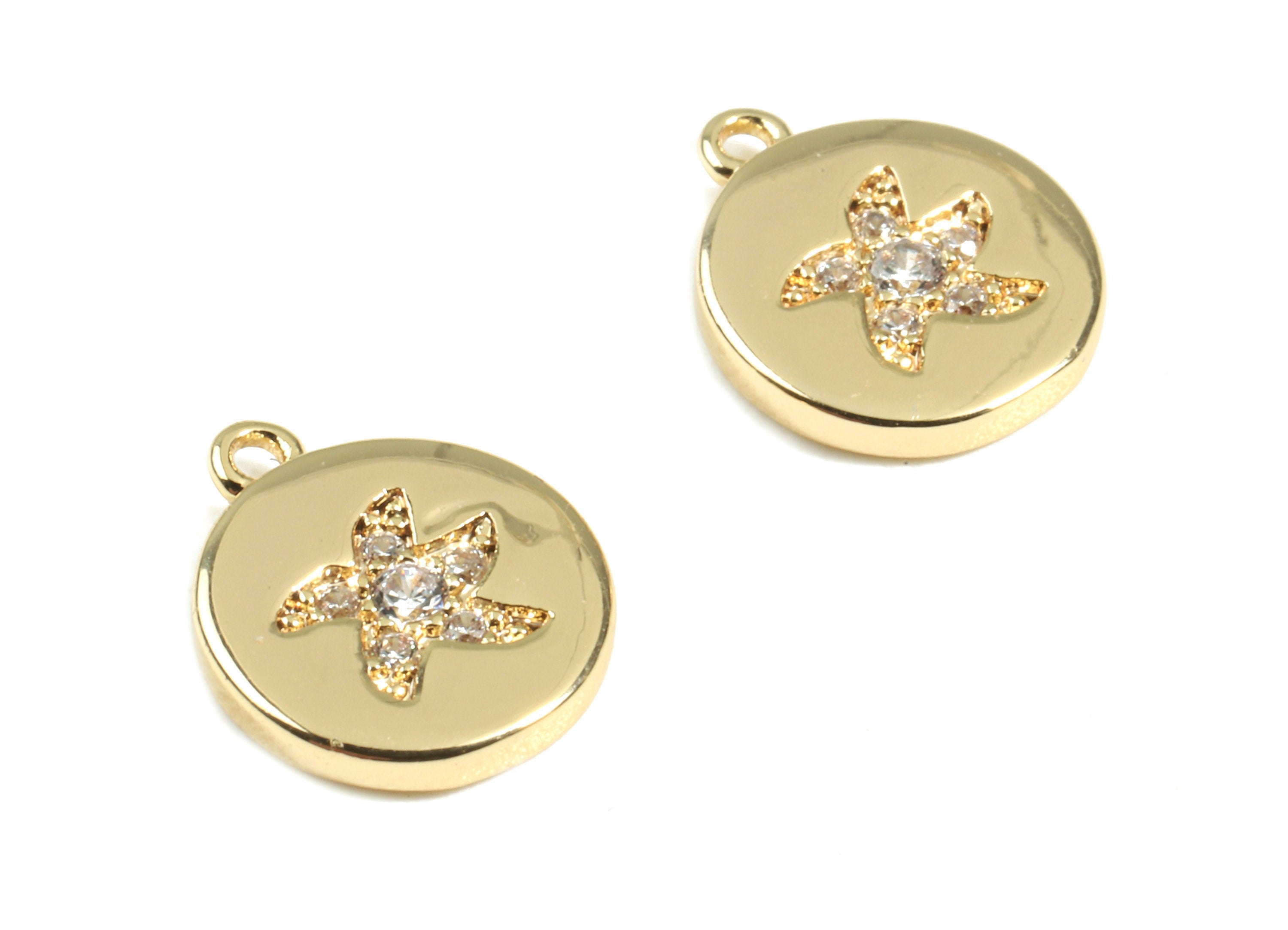 Brass Starfish Charms With Zircon - Brass Starfish Bracelet Charm - 18K Real Gold Plated Brass - Jewelry Supplies - 10.2x8.6x1.4mm - RGP2420 - DOMEDBAZAAR