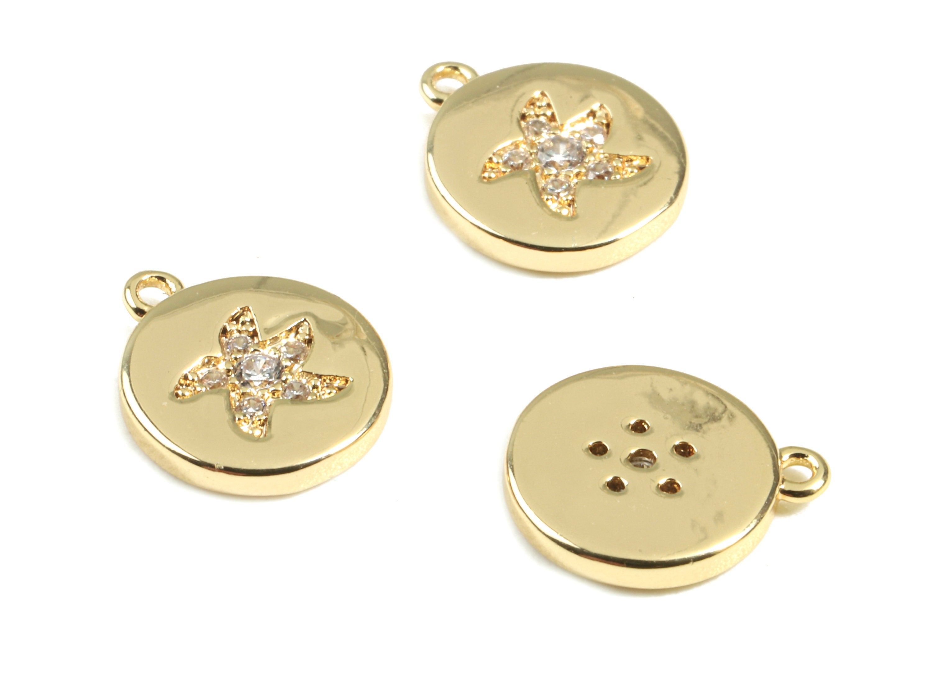 Brass Starfish Charms With Zircon - Brass Starfish Bracelet Charm - 18K Real Gold Plated Brass - Jewelry Supplies - 10.2x8.6x1.4mm - RGP2420 - DOMEDBAZAAR