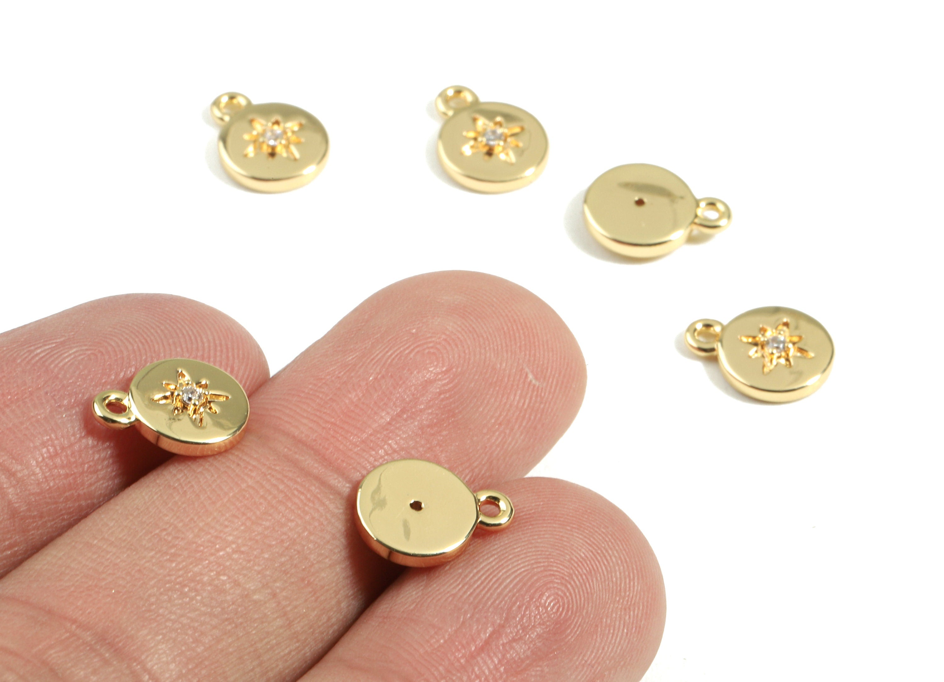 Brass Star Charms With Zircon - Brass Round Charms For Earring Necklace - 18K Real Gold Plated Brass - 10.48x8.07x2.21mm - RGP2428 - DOMEDBAZAAR