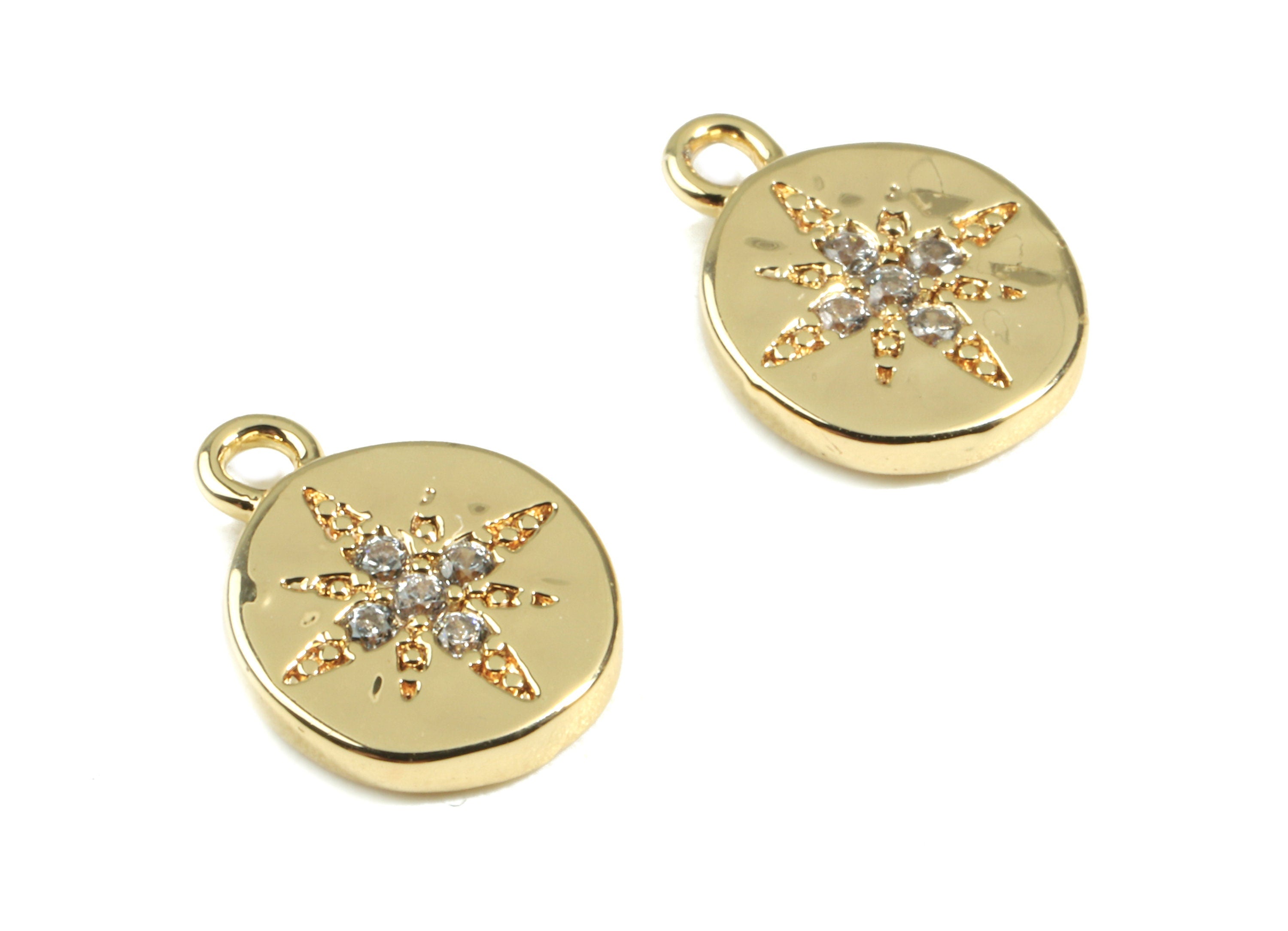 Brass Mini Round Charms With Zircon - Brass Star Charms For Earring Bracelet - 18K Real Gold Plated Brass - 10.15x7.64x1.42mm - RGP2407 - DOMEDBAZAAR
