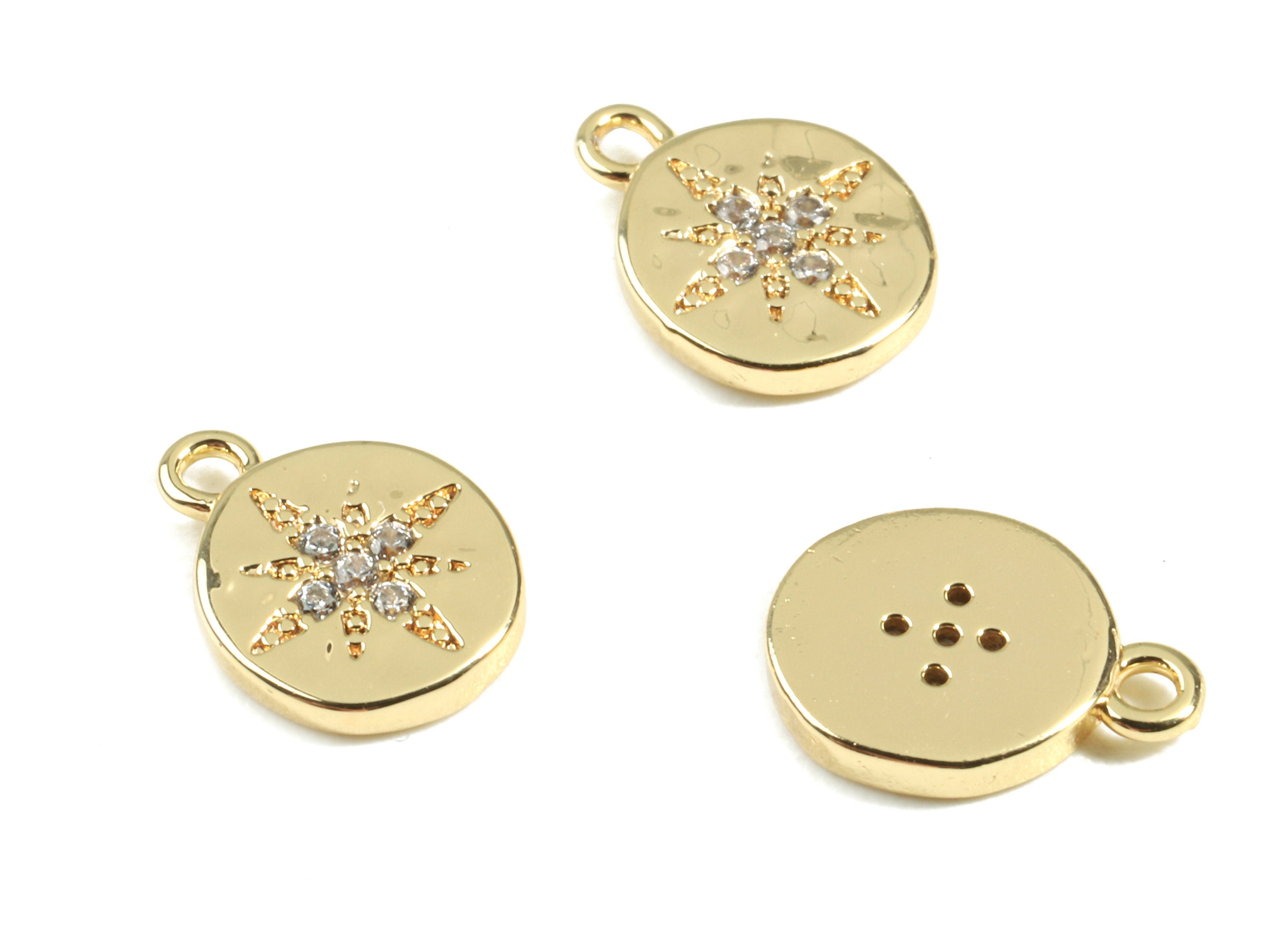 Brass Mini Round Charms With Zircon - Brass Star Charms For Earring Bracelet - 18K Real Gold Plated Brass - 10.15x7.64x1.42mm - RGP2407 - DOMEDBAZAAR