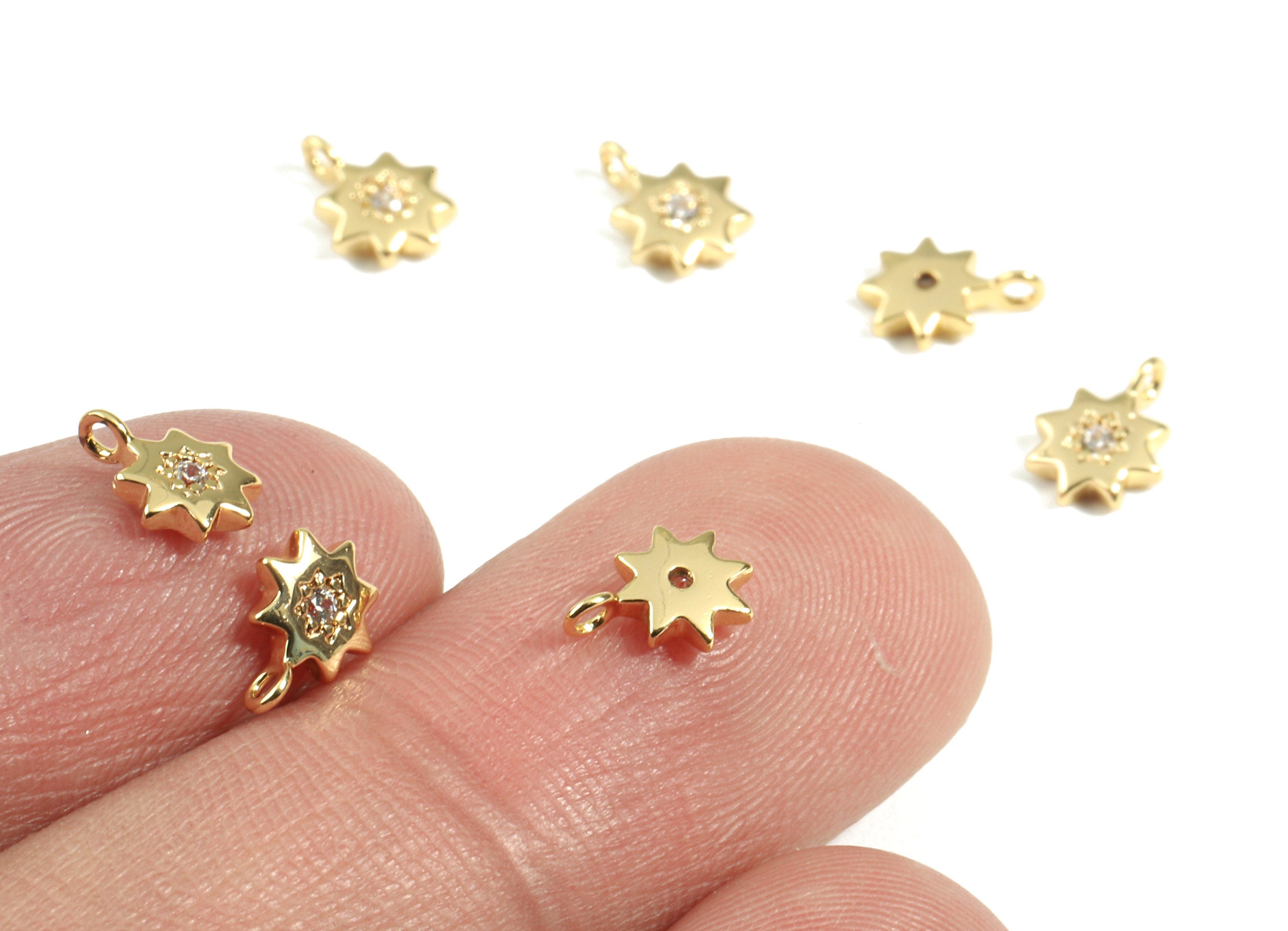 Brass Star Bracelet Charms With Zircons - Brass Star Earring Charms - 18K Real Gold Plated Brass - Jewelry Supplies - 7.05x5.2x1.4mm-RGP2406 - DOMEDBAZAAR