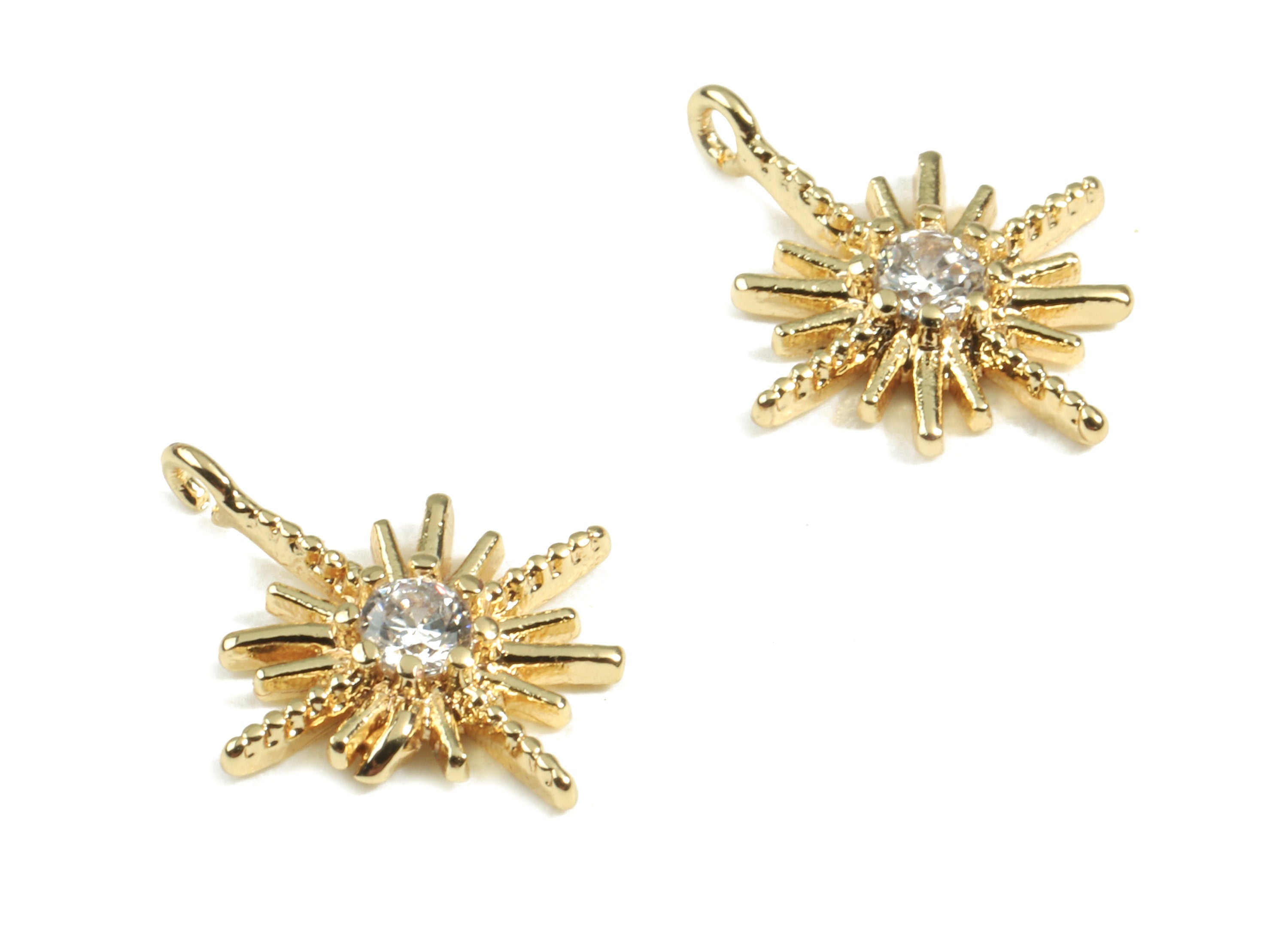 Brass Star Earring Charms With Zircon - Brass Gold Star Bracelet Charms - 18K Real Gold Plated Brass - 12.99x10.79x1.78mm - RGP2423 - DOMEDBAZAAR
