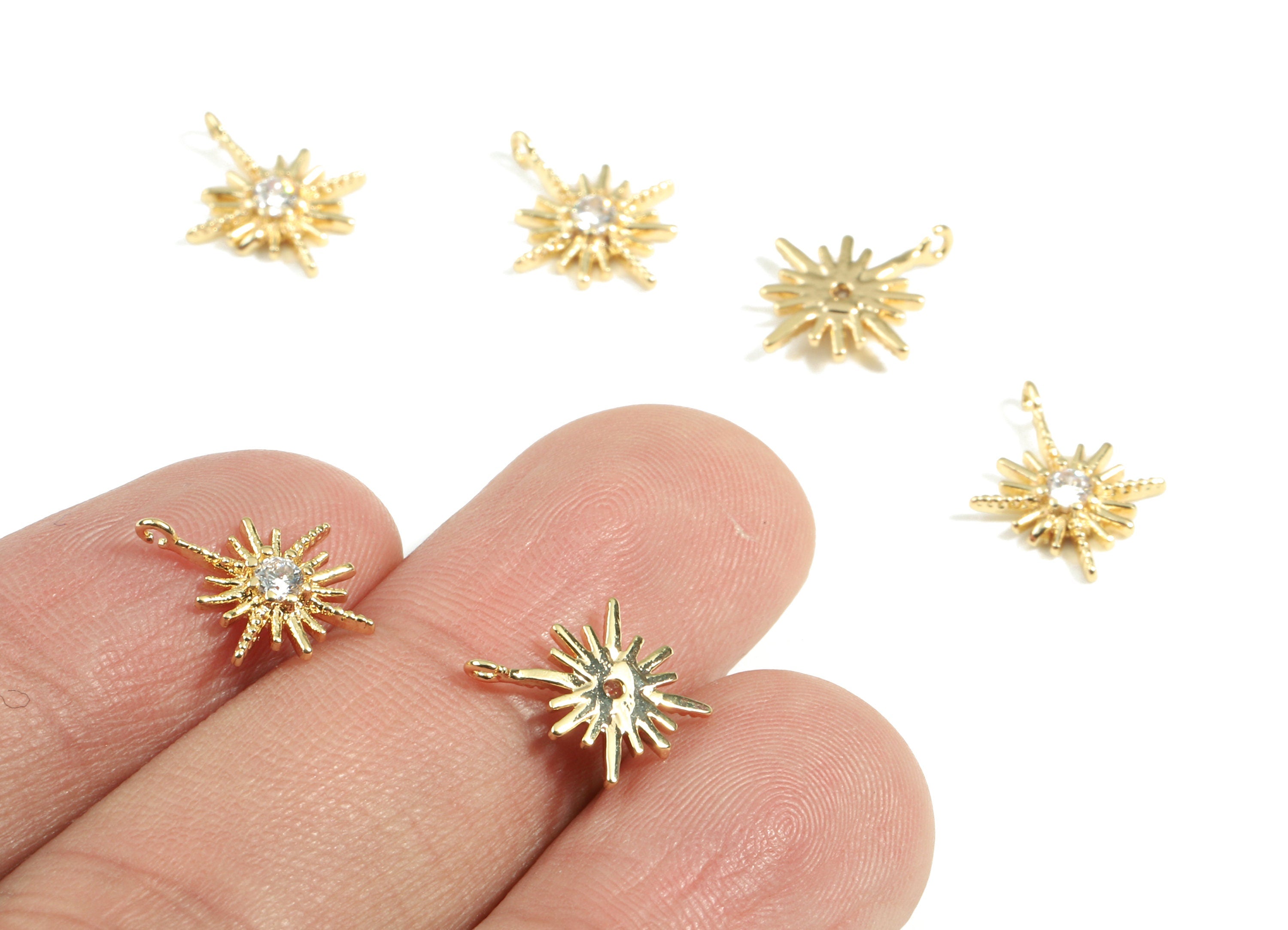 Brass Star Earring Charms With Zircon - Brass Gold Star Bracelet Charms - 18K Real Gold Plated Brass - 12.99x10.79x1.78mm - RGP2423 - DOMEDBAZAAR