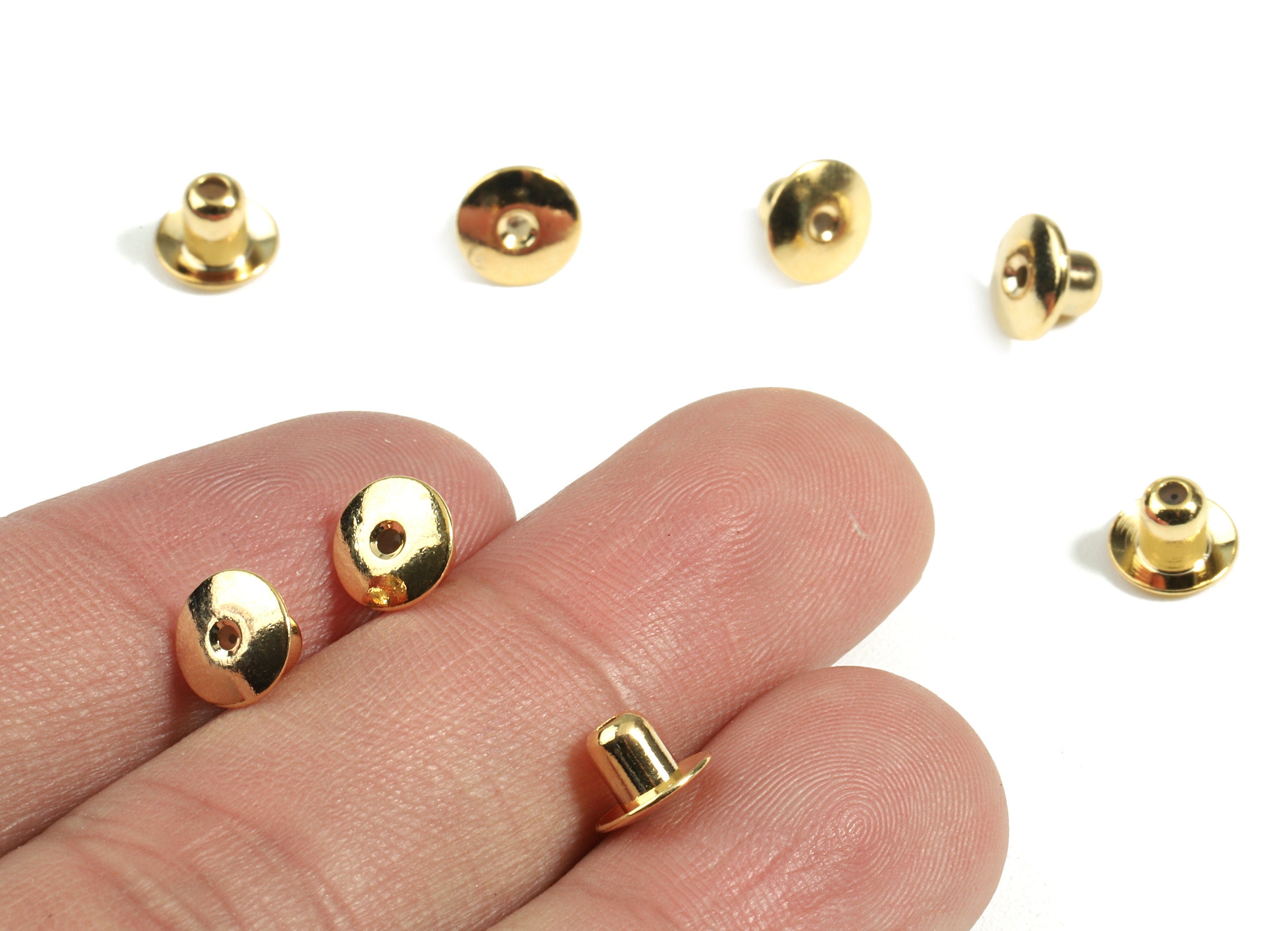 Brass Earring Stopper With Rubber - Brass Gold Ear Nuts & Ear Wire Backs - 18K Real Gold Plated Brass - 4.99x6.94x0.39mm - RGP2386 - DOMEDBAZAAR