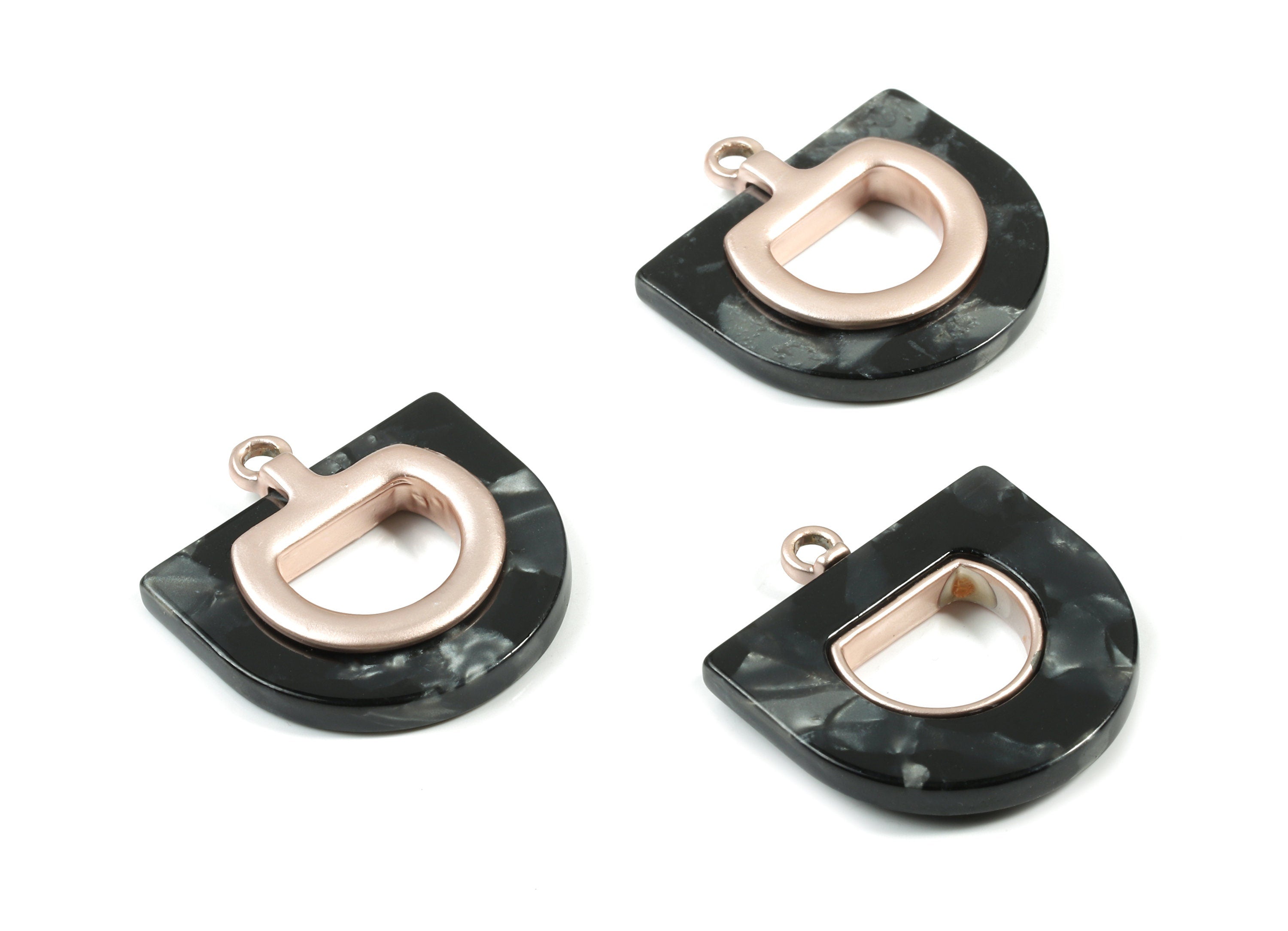 Alloy Frame Acetate D Earring Charm - Alloy Acetate Half Oval Pendant - Jewelry Supplies - Color Code:A48- 25.91x24.72x4.1mm - AC1851-A48-MR - DOMEDBAZAAR