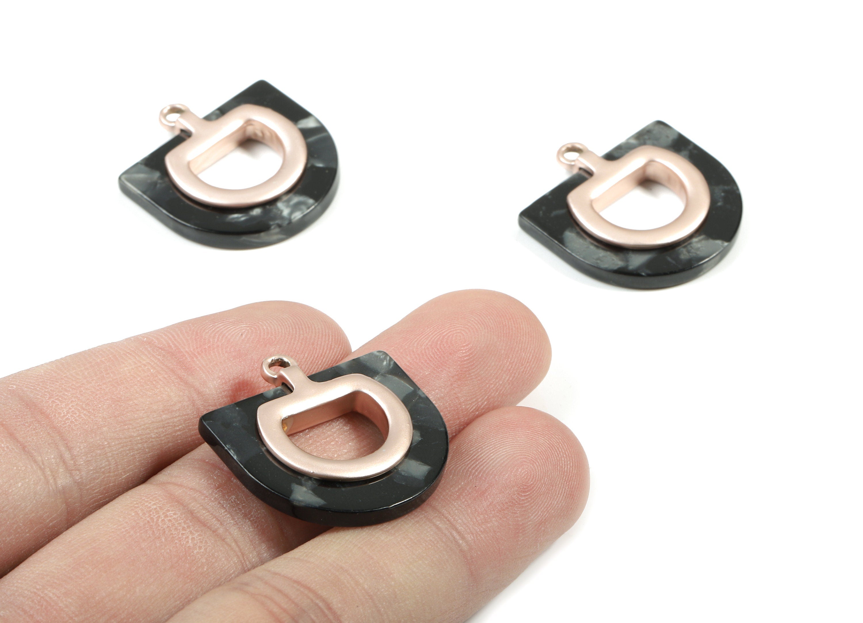 Alloy Frame Acetate D Earring Charm - Alloy Acetate Half Oval Pendant - Jewelry Supplies - Color Code:A48- 25.91x24.72x4.1mm - AC1851-A48-MR - DOMEDBAZAAR