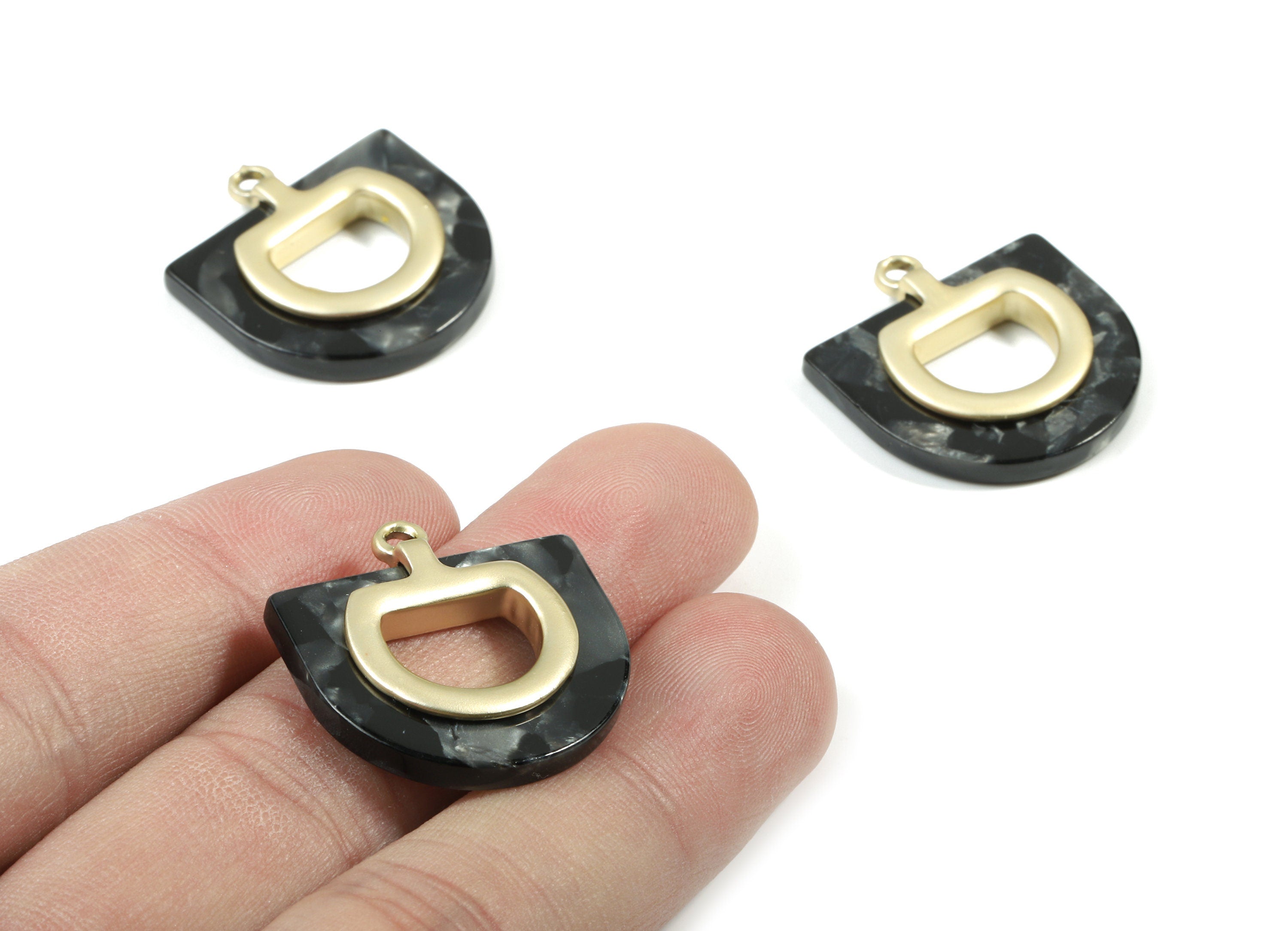 Alloy Frame Acetate D Earring Charm - Alloy Acetate Half Oval Pendant - Jewelry Supplies - Color Code:A48- 25.91x24.72x4.1mm - AC1851-A48-MG - DOMEDBAZAAR