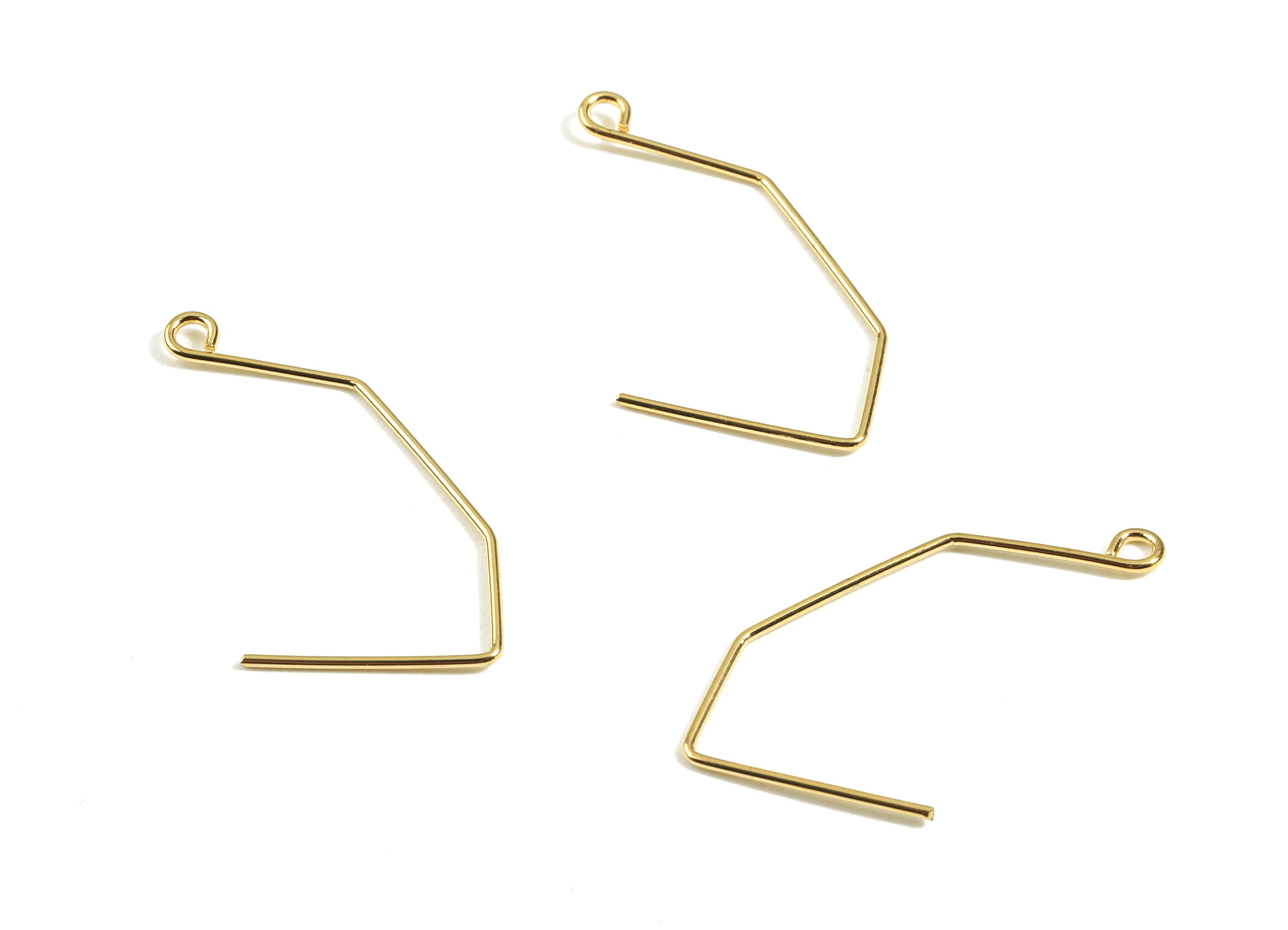 Brass Earring Wire - Brass Gold Earring Wire Charms - 18K Real Gold Plated Brass - Jewelry Supplies - 32.35x17.64x0.81mm - RGP2377 - DOMEDBAZAAR