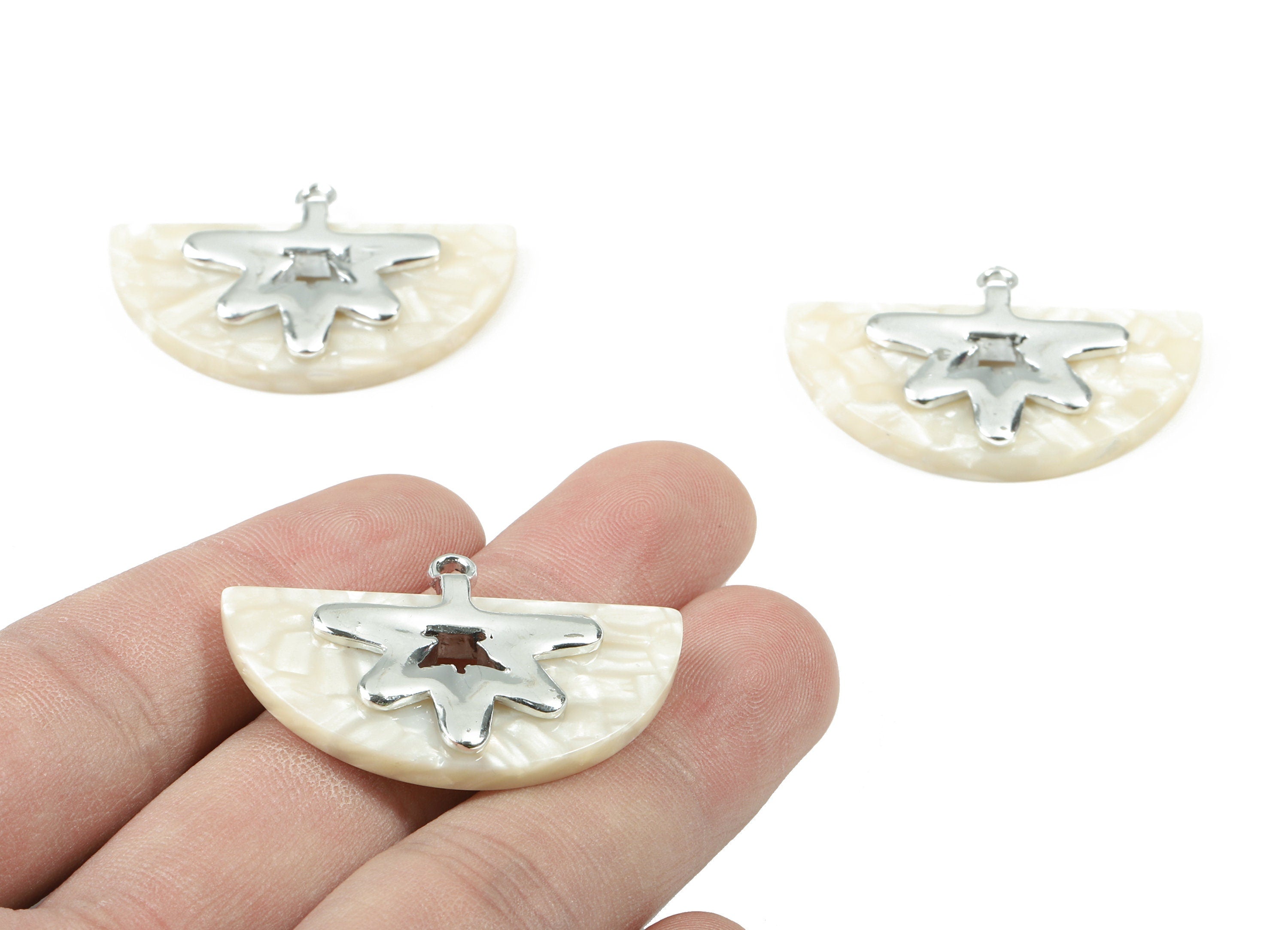Alloy Frame Acetate Semi Circle Earring Charms - Alloy Acetate Half Oval Pendant - Color Code:A33- 38.49x25.24x4.64mm - AC1852-A33-S - DOMEDBAZAAR