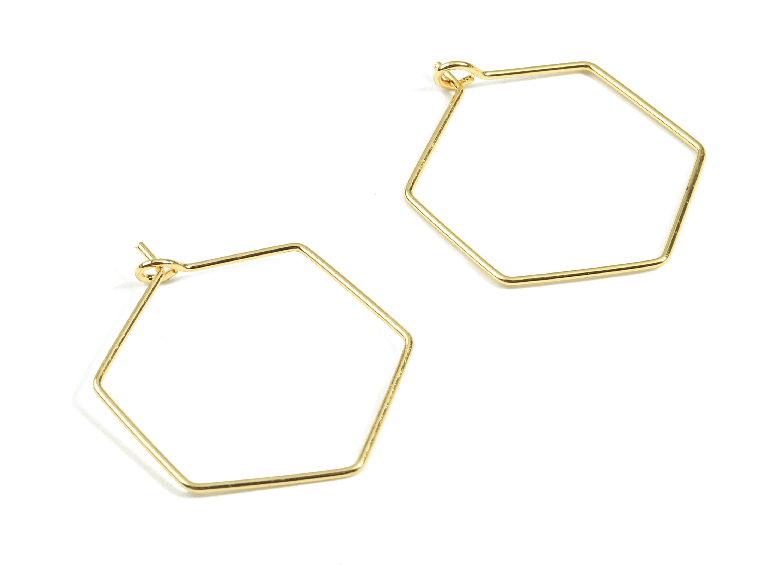 Brass Hexagon Earring Hoops - Brass Hexagon Earring Ear Wire - 18K Real Gold Plated Brass - Jewelry Supplies - 29.68x24.7x0.74mm - RGP2396 - DOMEDBAZAAR