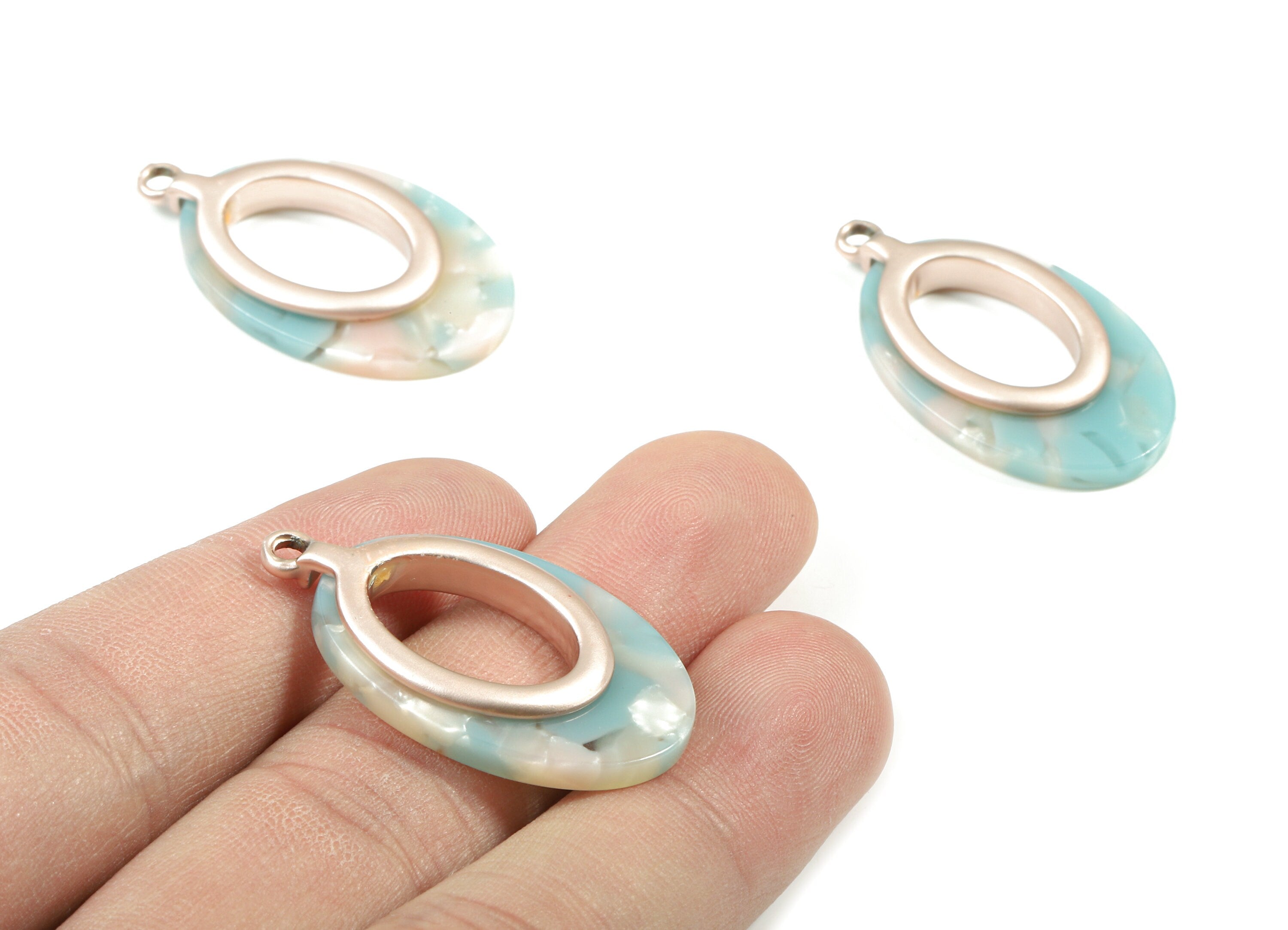 Acetate Alloy Oval Charm - Alloy Frame Acetate Earring Charms - Alloy Oval Pendant  - Color Code:A36- 34.4x19.59x4.23mm - AC1183-A36-MR - DOMEDBAZAAR