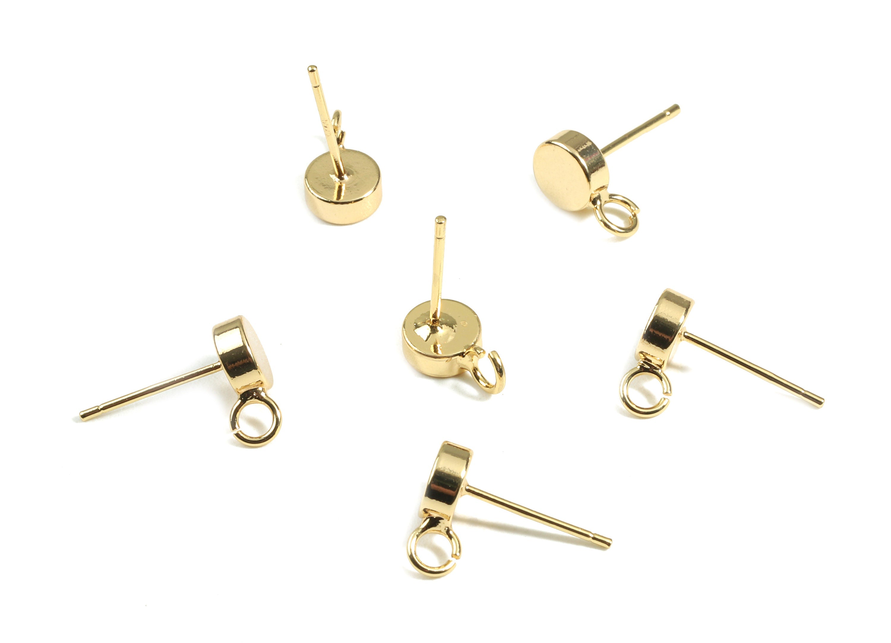 Brass Round Earring Stud - Brass Round Earring Post With Loop - 18K Real Gold Plated Brass - Jewelry Supplies - 10.05x6.03x2.61mm - RGP2403 - DOMEDBAZAAR