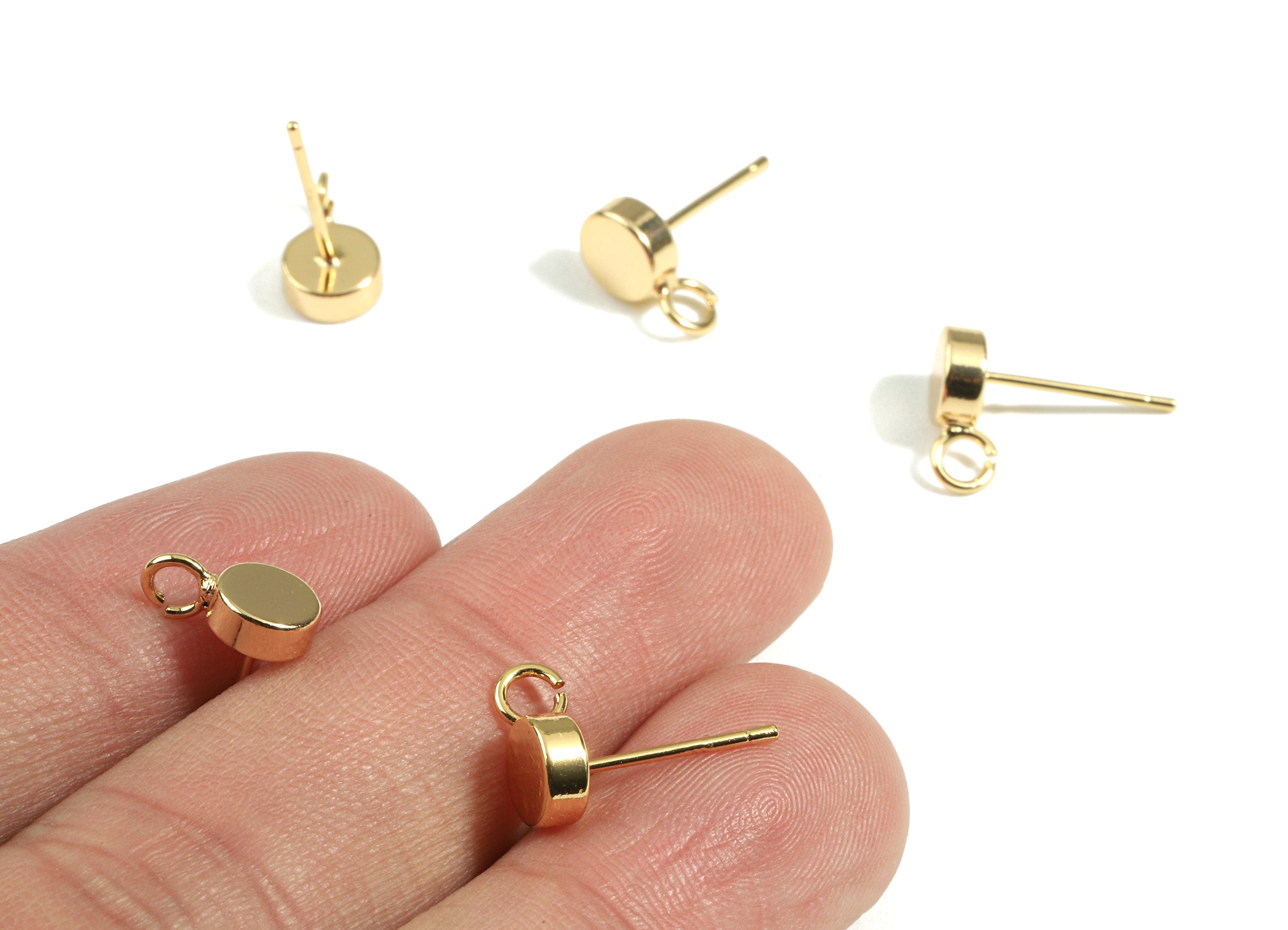 Brass Round Earring Stud - Brass Round Earring Post With Loop - 18K Real Gold Plated Brass - Jewelry Supplies - 10.05x6.03x2.61mm - RGP2403 - DOMEDBAZAAR