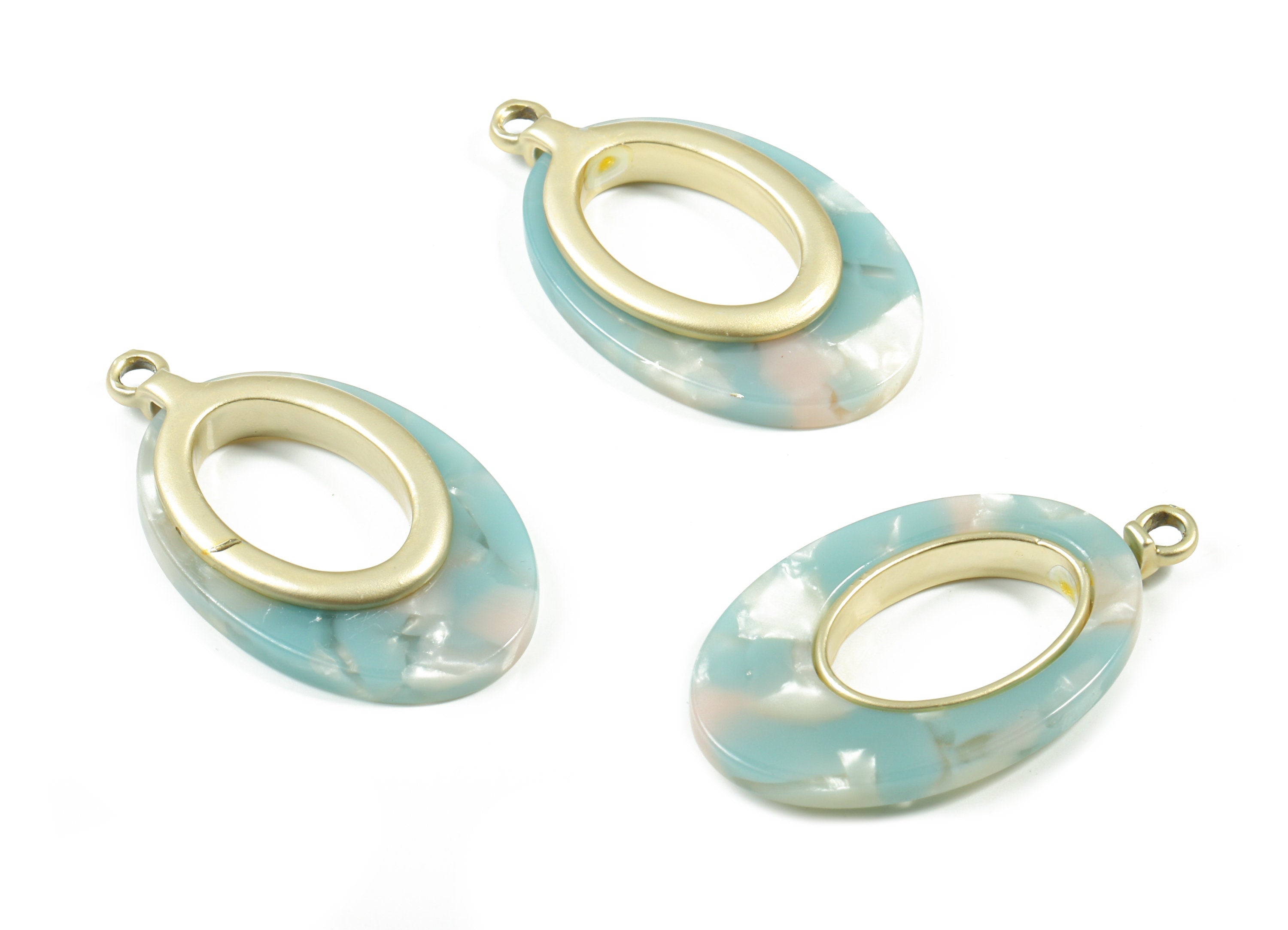Acetate Alloy Oval Charm - Alloy Frame Acetate Earring Charms - Alloy Oval Pendant  - Color Code:A36- 34.4x19.59x4.23mm - AC1183-A36-MG - DOMEDBAZAAR
