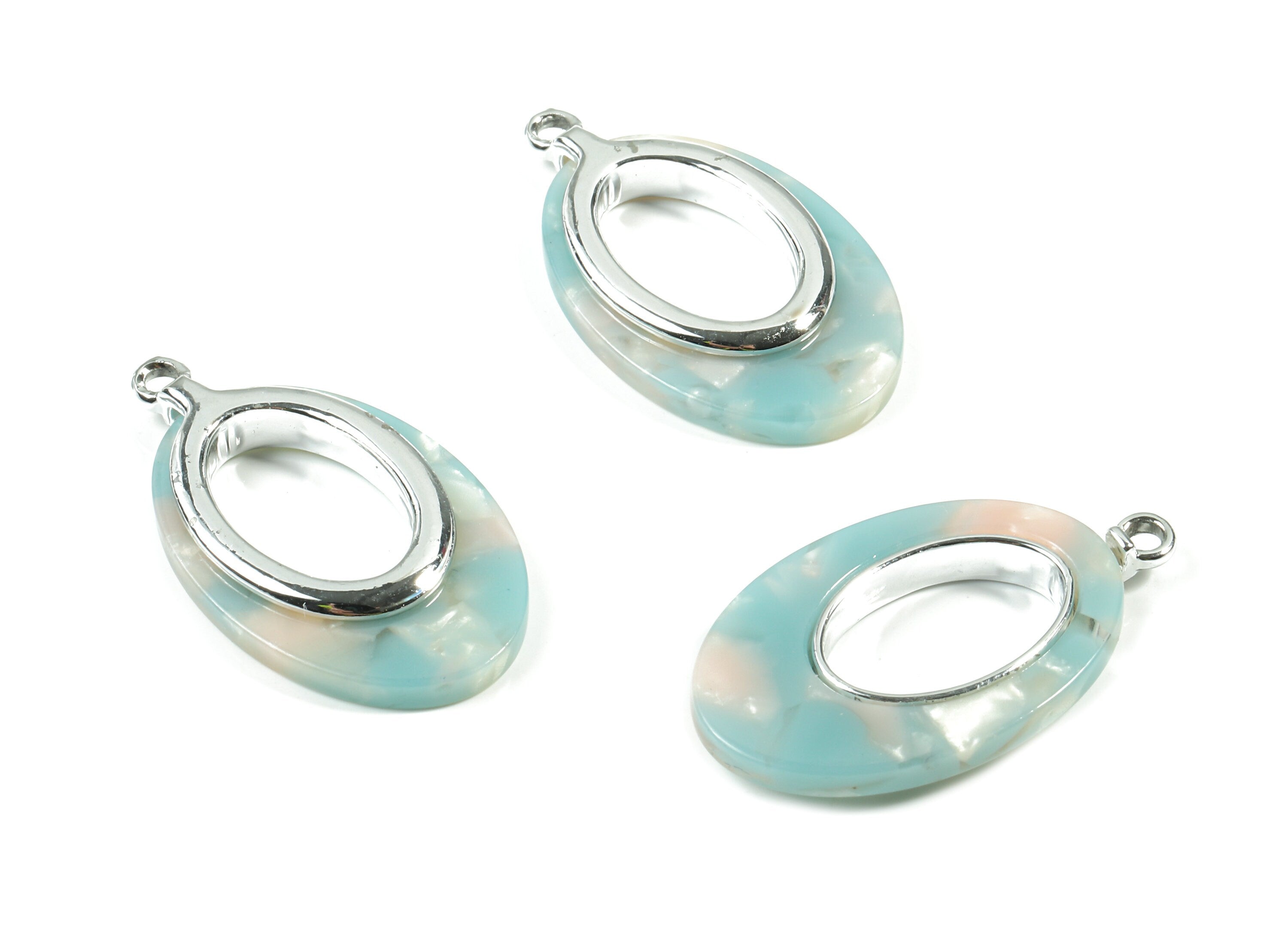 Acetate Alloy Oval Charm - Alloy Frame Acetate Earring Charms - Alloy Oval Pendant  - Color Code:A36- 34.4x19.59x4.23mm - AC1183-A36-S - DOMEDBAZAAR