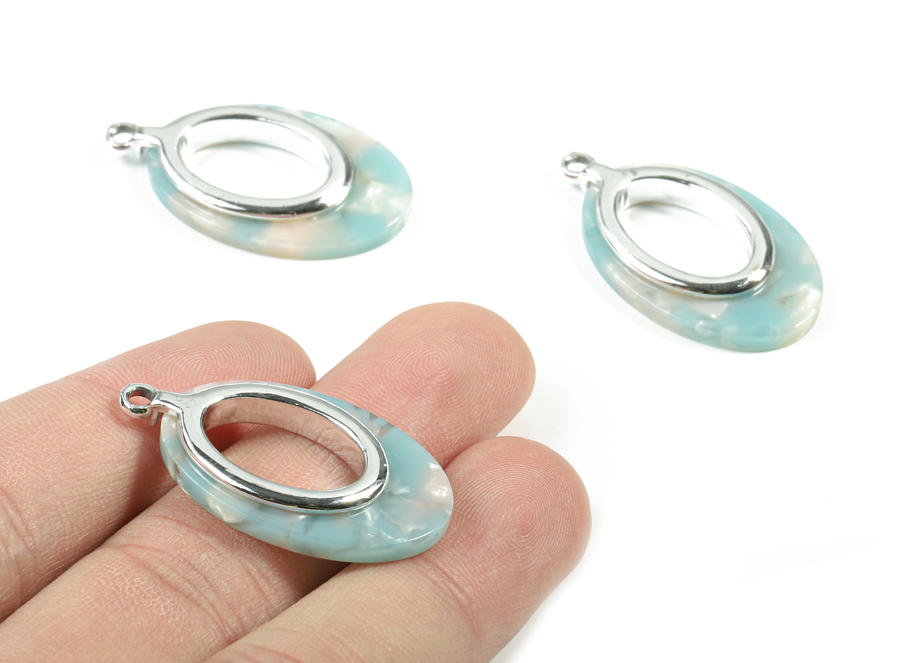Acetate Alloy Oval Charm - Alloy Frame Acetate Earring Charms - Alloy Oval Pendant  - Color Code:A36- 34.4x19.59x4.23mm - AC1183-A36-S - DOMEDBAZAAR