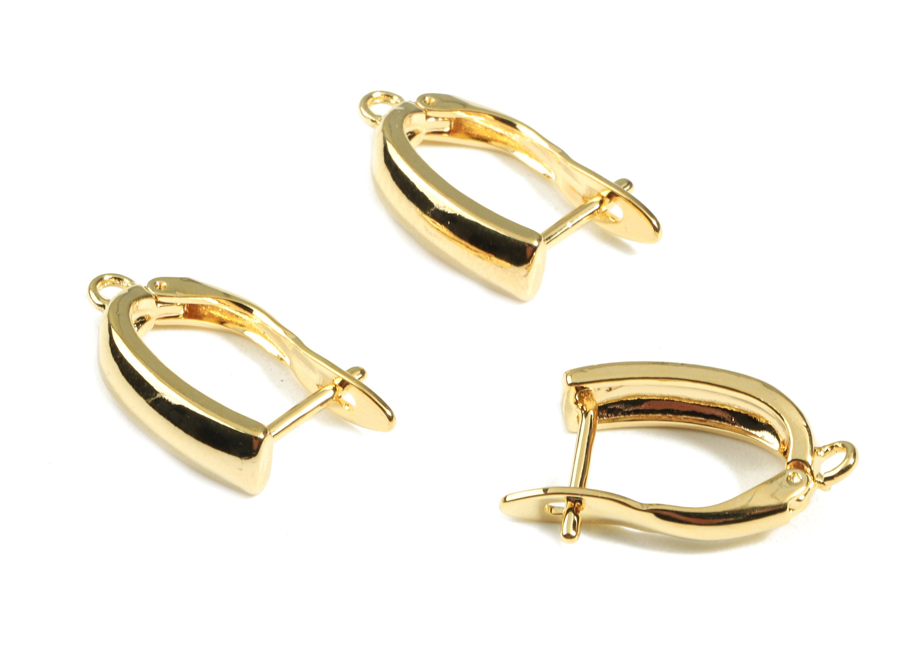 Brass Leverback Earring Clasp - Brass Plain Leverback  - 18K Real Gold Plated Brass - Jewelry Supplies - 20.17x11.1x2.4mm - RGP2432 - DOMEDBAZAAR