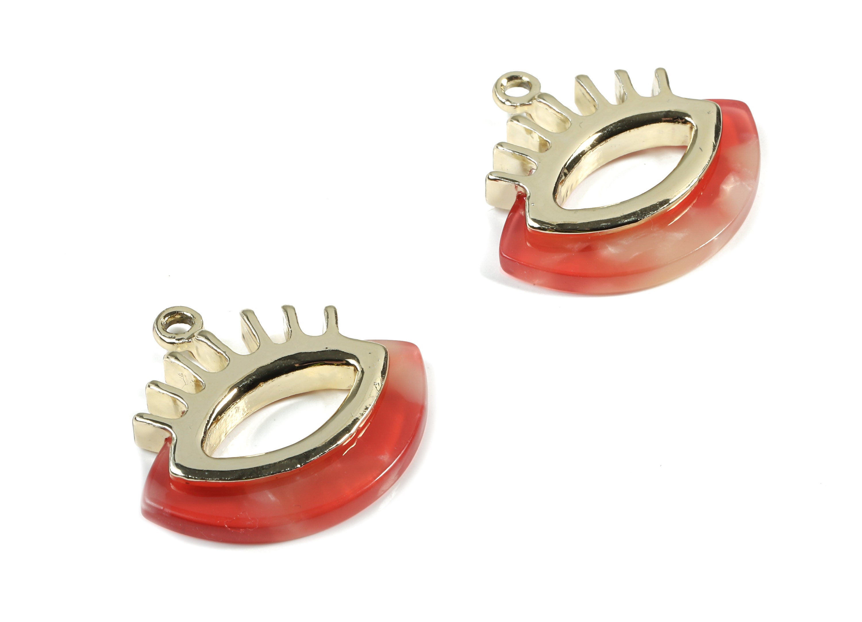 Acetate Alloy  Eyelash Charm - Alloy Frame Acetate Earring Charms and Eye Pendant  - Color Code:A34 - 26.36x28x4.51mm - AC1853-A34-G - DOMEDBAZAAR
