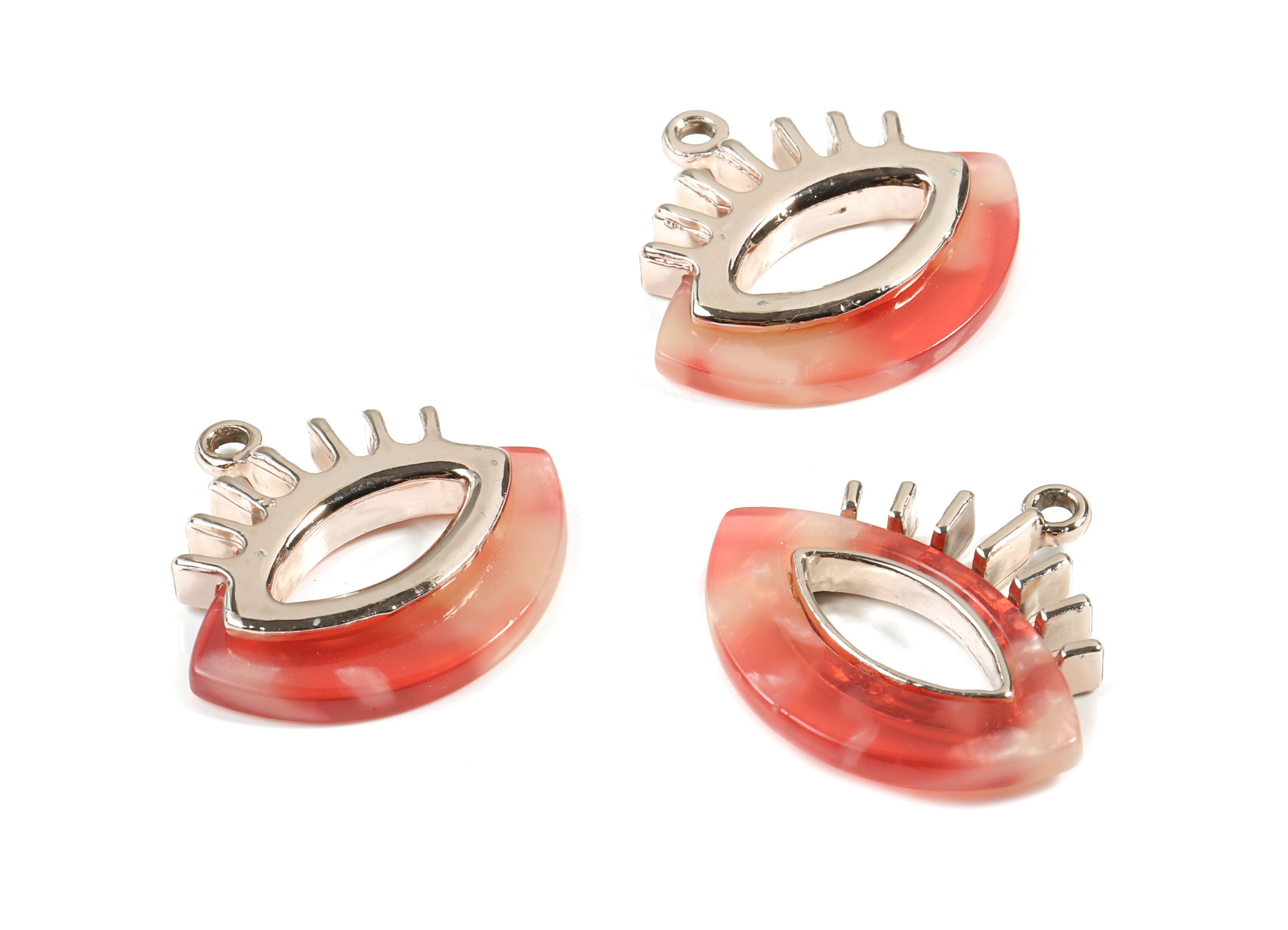 Acetate Alloy  Eyelash Charm - Alloy Frame Acetate Earring Charms and Eye Pendant  - Color Code:A34 - 26.36x28x4.51mm - AC1853-A34-R - DOMEDBAZAAR