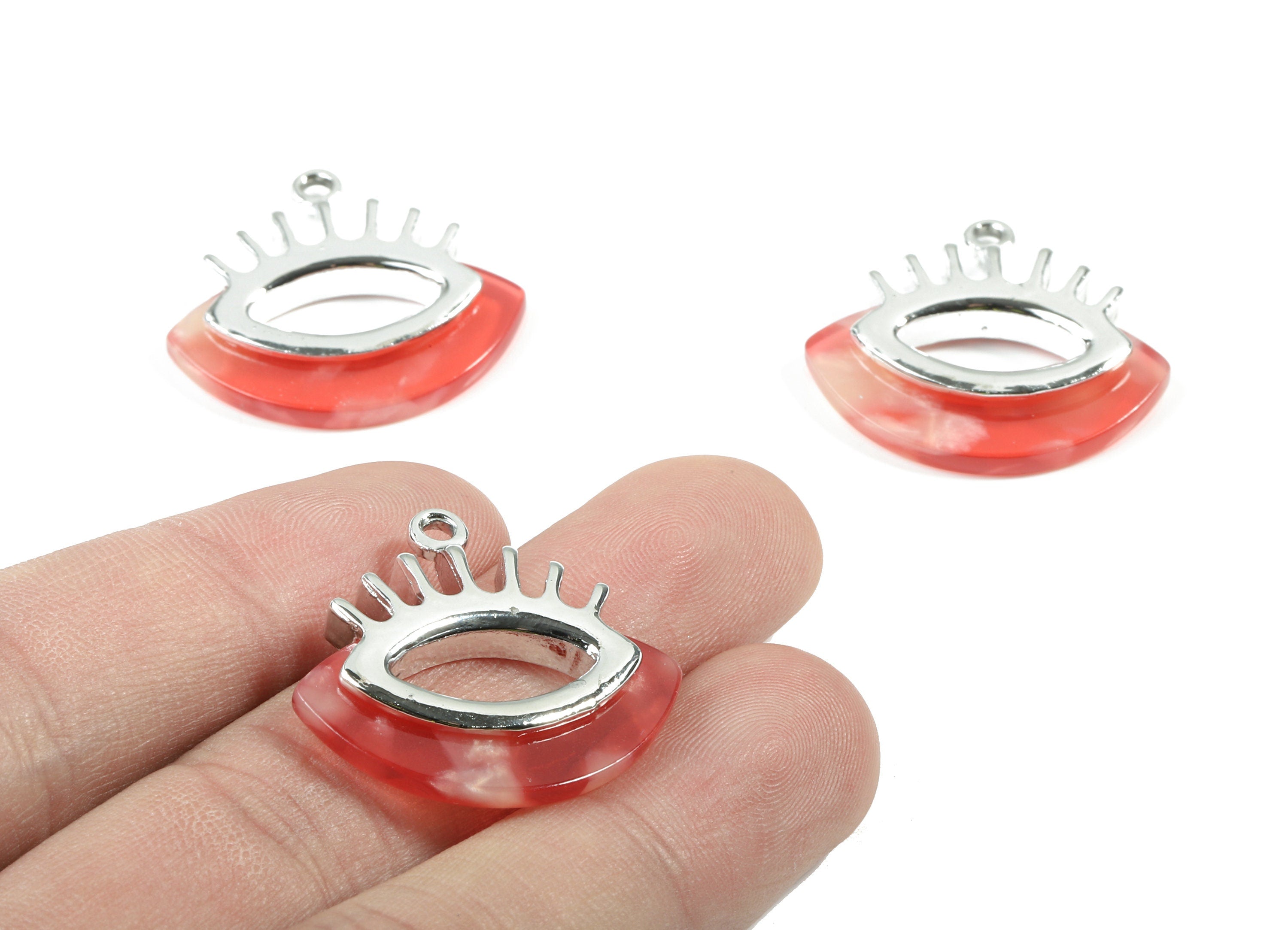 Acetate Alloy  Eyelash Charm - Alloy Frame Acetate Earring Charms and Eye Pendant  - Color Code:A34 - 26.36x28x4.51mm - AC1853-A34-S - DOMEDBAZAAR