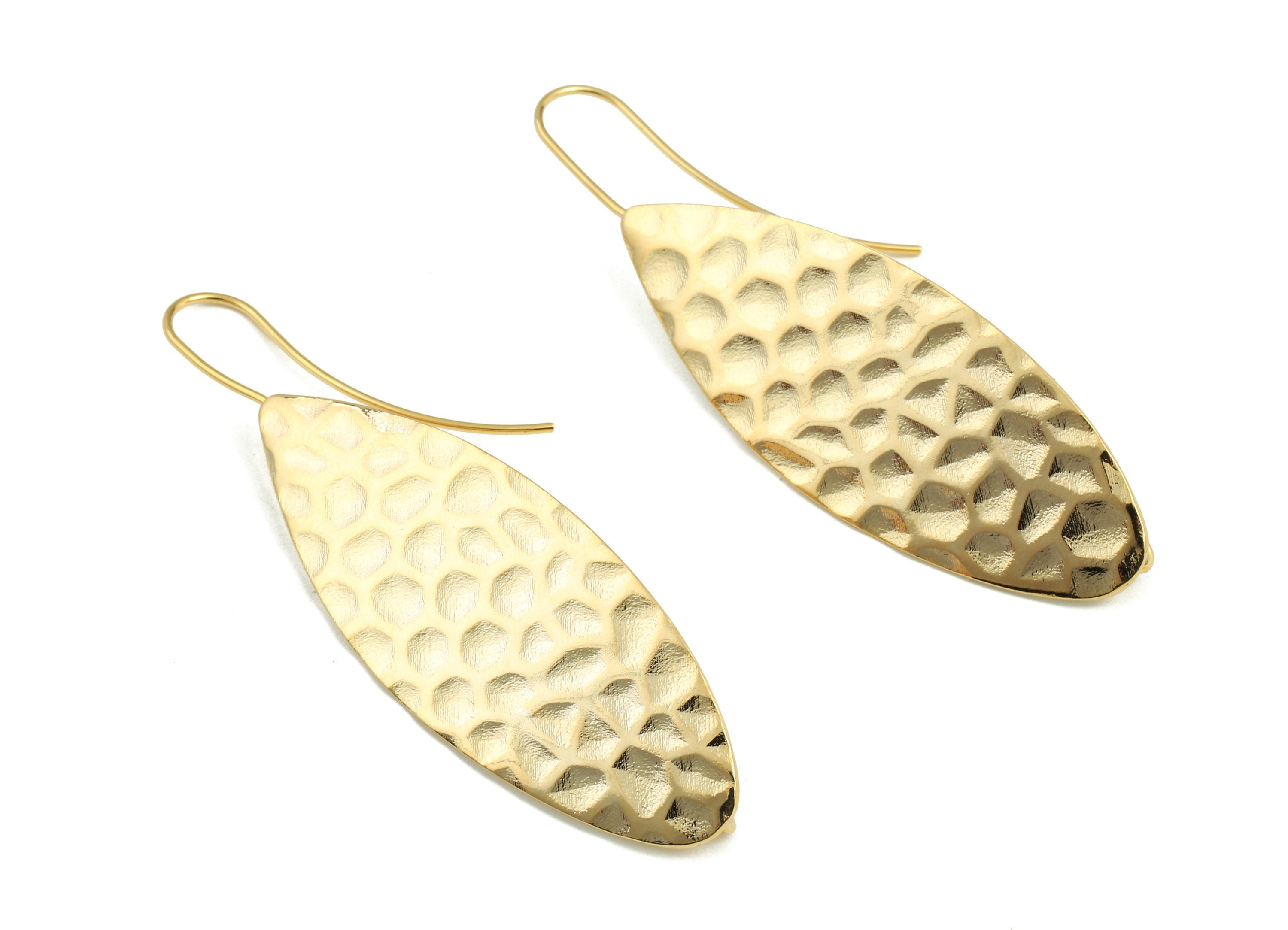 Brass Leaf Earring Hook With Loop - Brass Leaf Earring Wire - 18K Real Gold Plated Brass - Jewelry Supplies - 59.69x17.65x0.75mm - RGP2374 - DOMEDBAZAAR