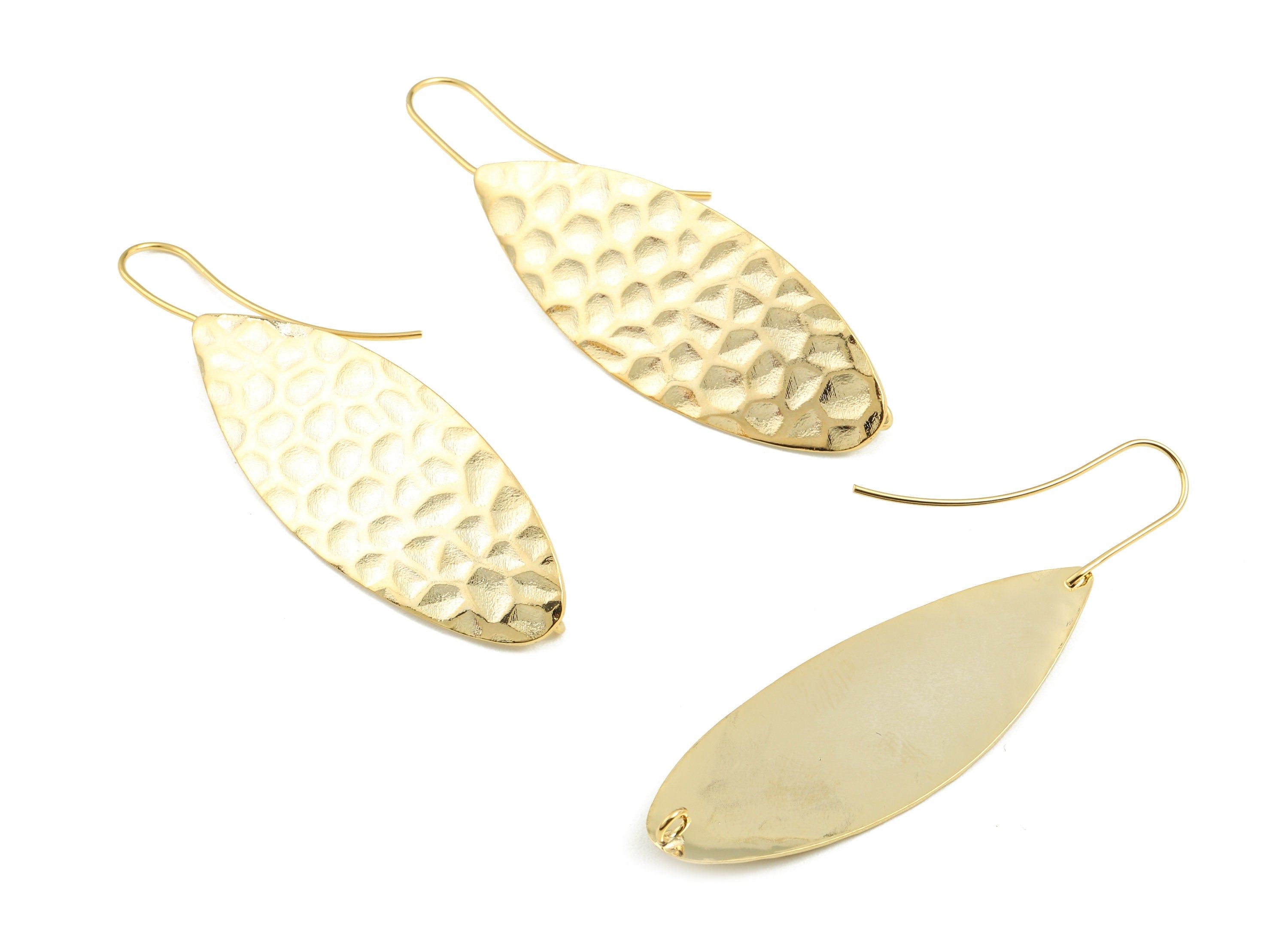 Brass Leaf Earring Hook With Loop - Brass Leaf Earring Wire - 18K Real Gold Plated Brass - Jewelry Supplies - 59.69x17.65x0.75mm - RGP2374 - DOMEDBAZAAR
