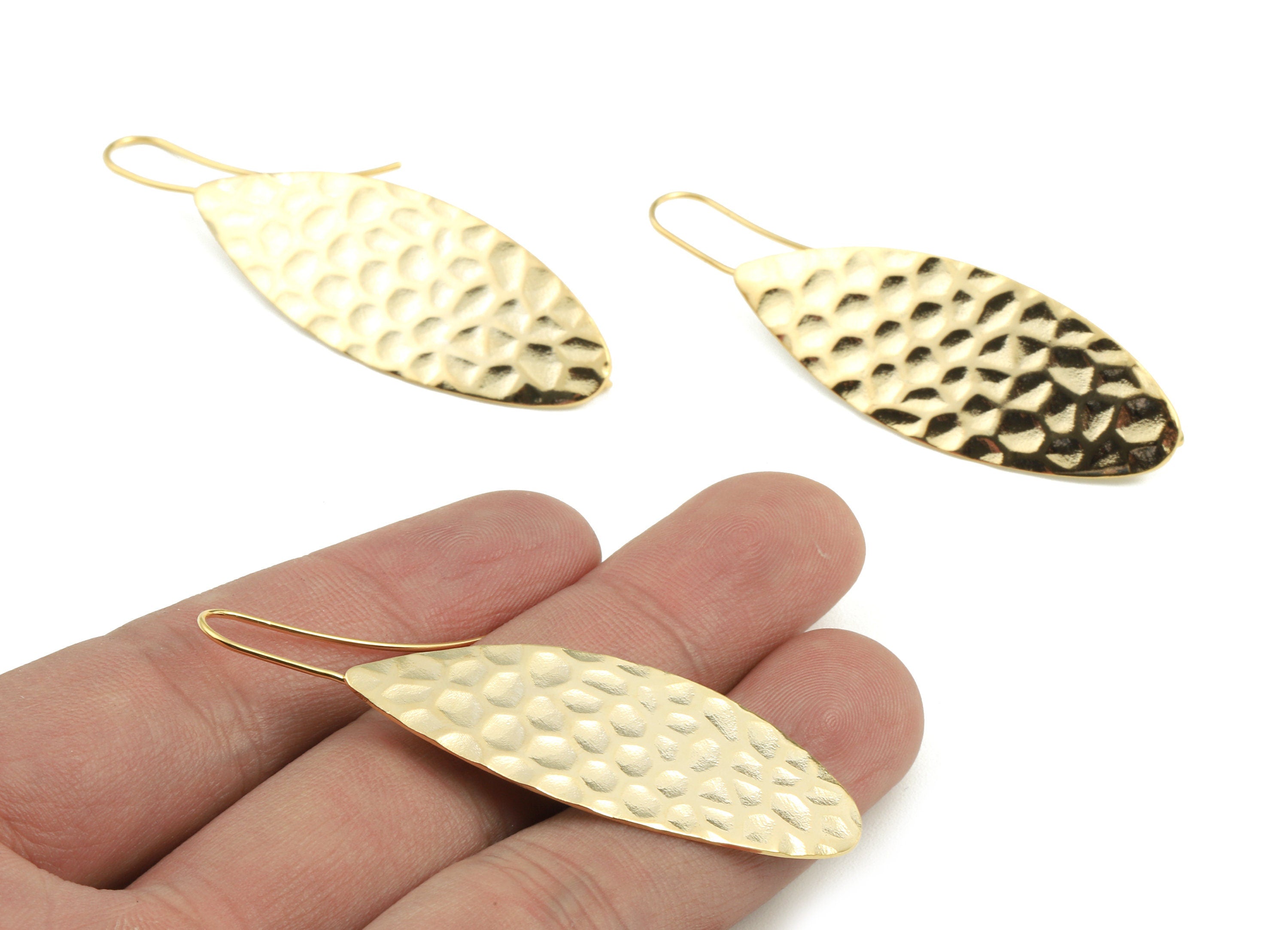 Brass Leaf Earring Hook With Loop - Brass Leaf Earring Wire - 18K Real Gold Plated Brass - Jewelry Supplies - 59.69x17.65x0.75mm - RGP2374 - DOMEDBAZAAR