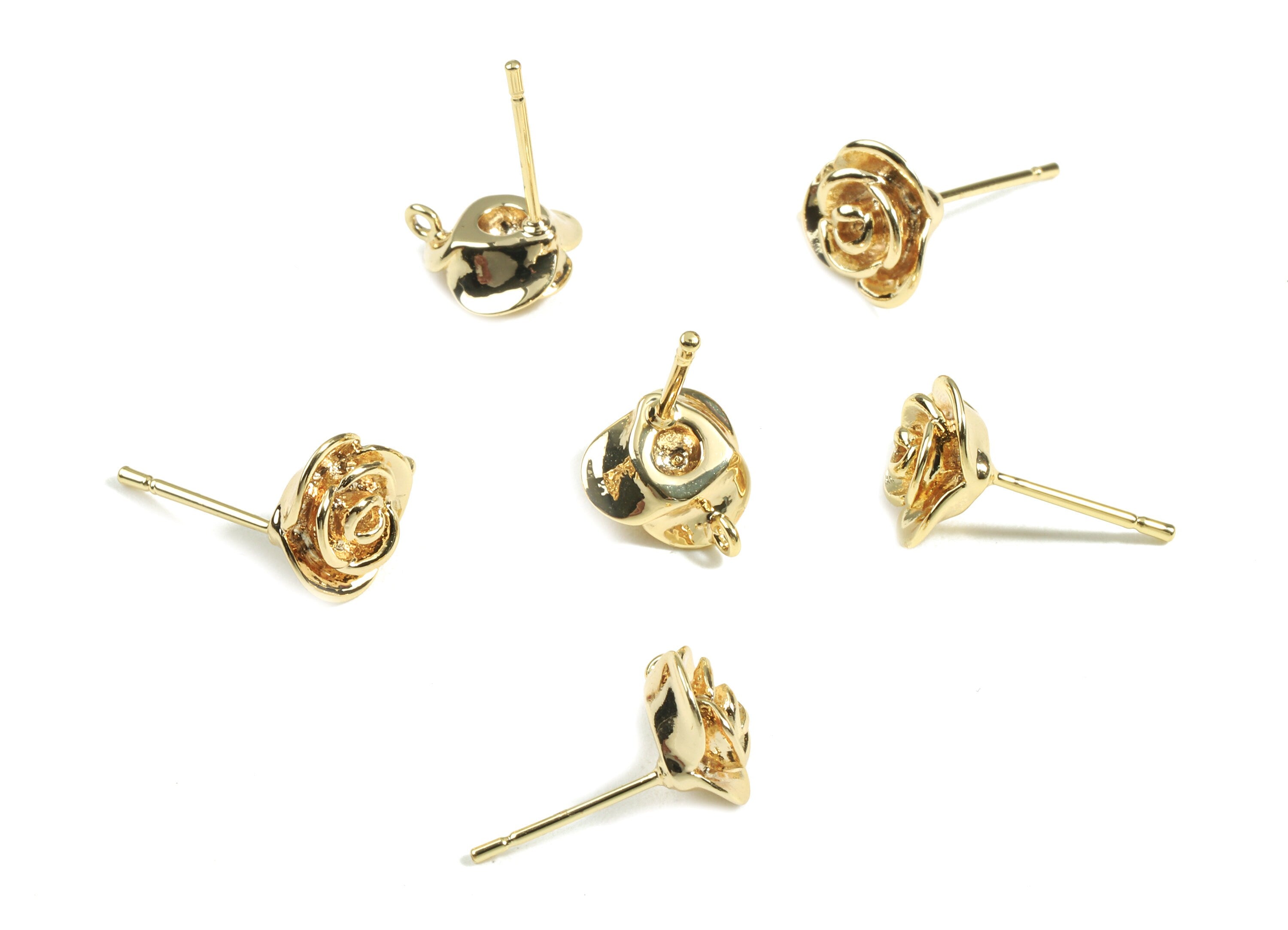Brass Rose Earring Post - Brass Gold Rose Earring Stud - 18K Real Gold Plated Brass - Surgical Stud - 11.06x10.07x0.83mm - RGP2384 - DOMEDBAZAAR