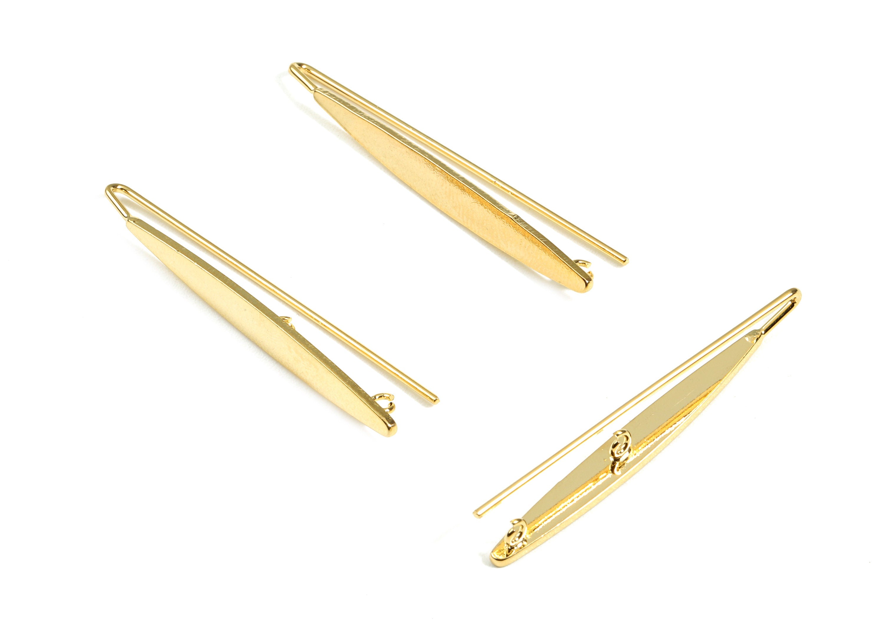 Brass Earring Hooks - Brass Earring Wire With Loops - 18K Real Gold Plated Brass - Jewelry Supplies - 45.66x4.52x1.23mm - RGP2394 - DOMEDBAZAAR