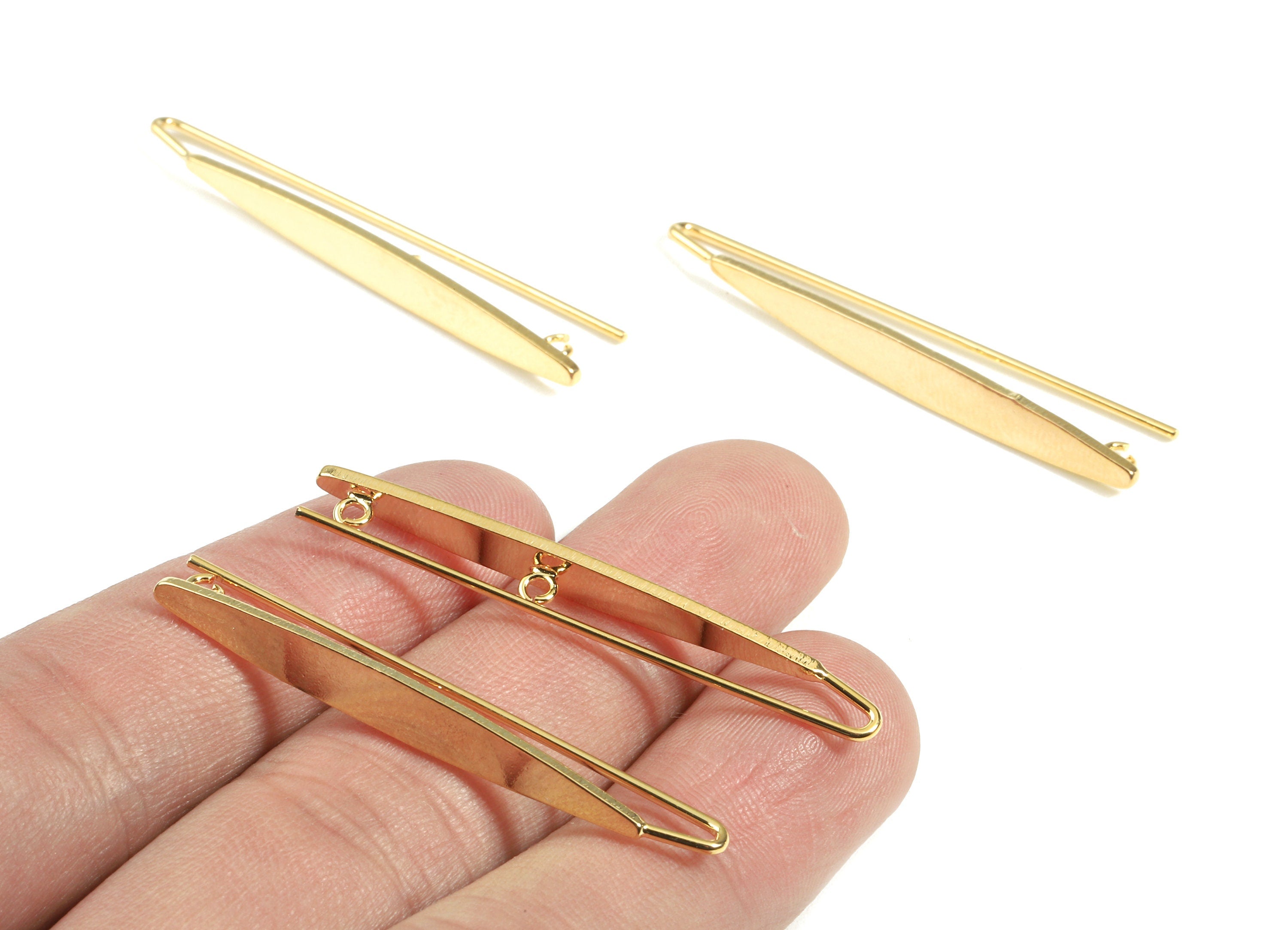 Brass Earring Hooks - Brass Earring Wire With Loops - 18K Real Gold Plated Brass - Jewelry Supplies - 45.66x4.52x1.23mm - RGP2394 - DOMEDBAZAAR
