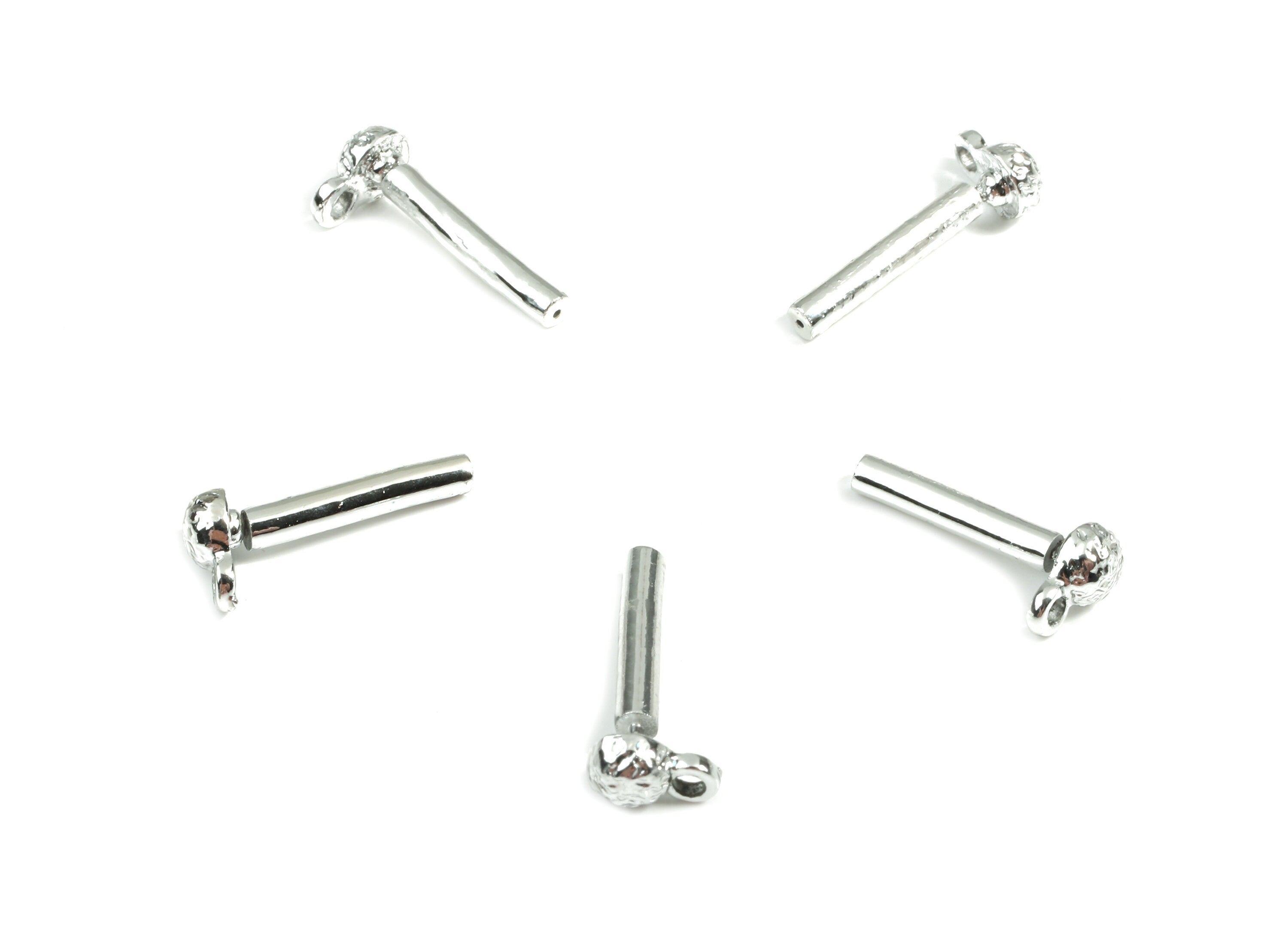 Alloy Mini Ball Stud Earring With Loop - Zinc Alloy Patterned Ball Earring Post - Silver Stud - Silver Tone Plated - 7.61x4.7x1.3mm - ZZ1609 - DOMEDBAZAAR