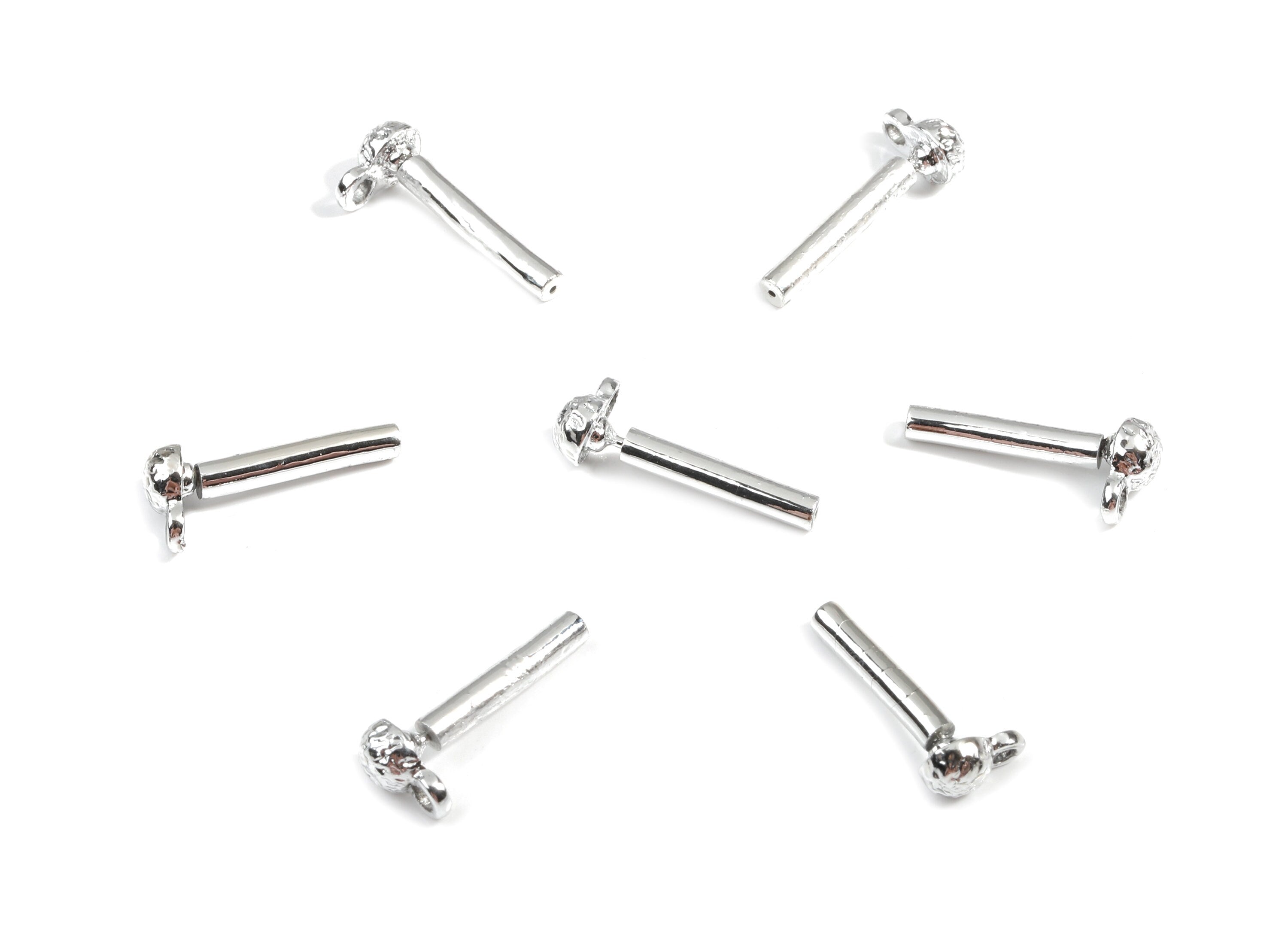 Alloy Mini Ball Stud Earring With Loop - Zinc Alloy Patterned Ball Earring Post - Silver Stud - Silver Tone Plated - 7.61x4.7x1.3mm - ZZ1609 - DOMEDBAZAAR