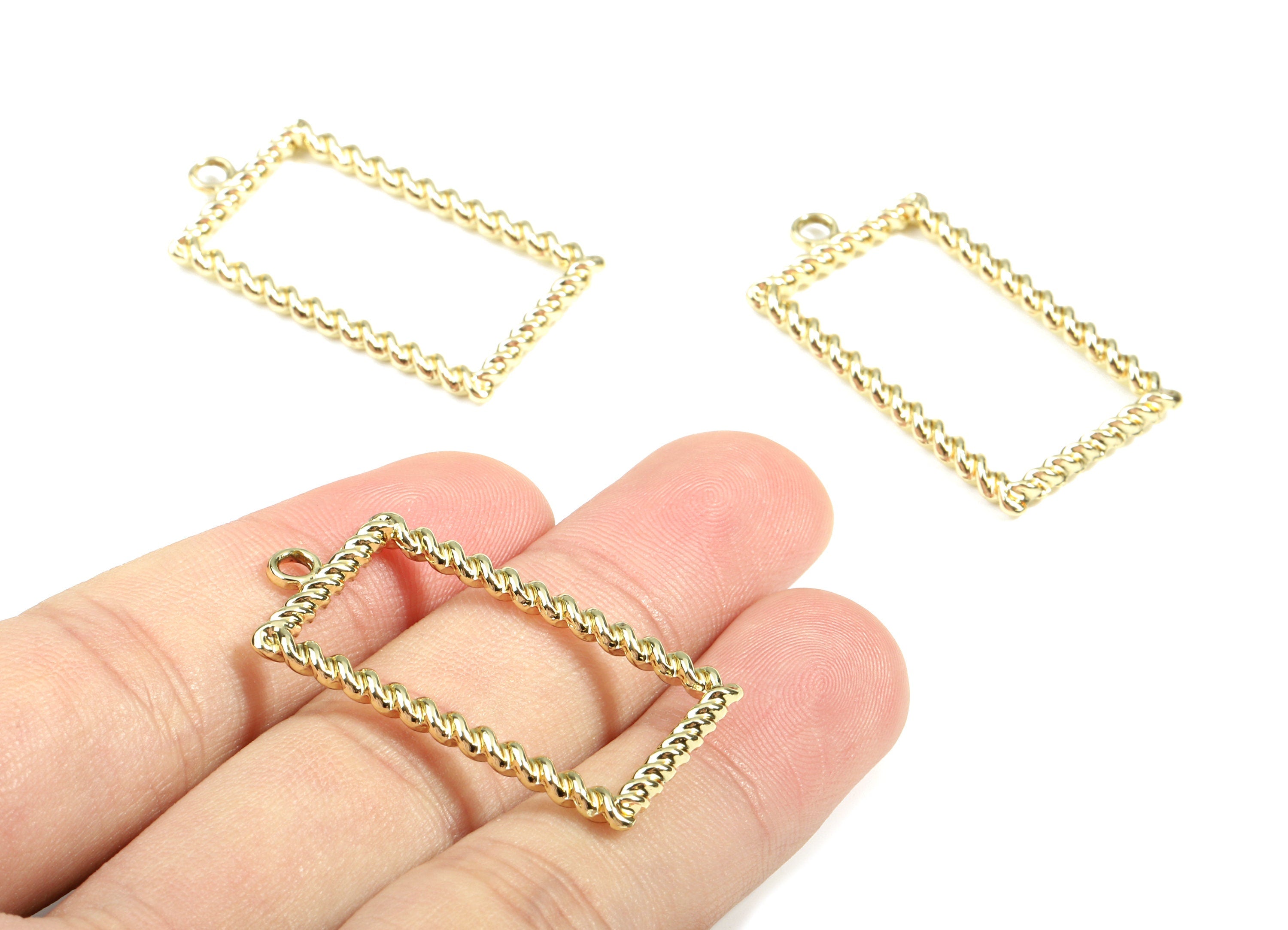 Alloy Rectangle Earring Charms - Zinc Alloy Screw Rectangle Pendant - Gold Tone Plated - Jewelry Supplies - 37.04x19.86x2.71mm - ZZ1661 - DOMEDBAZAAR