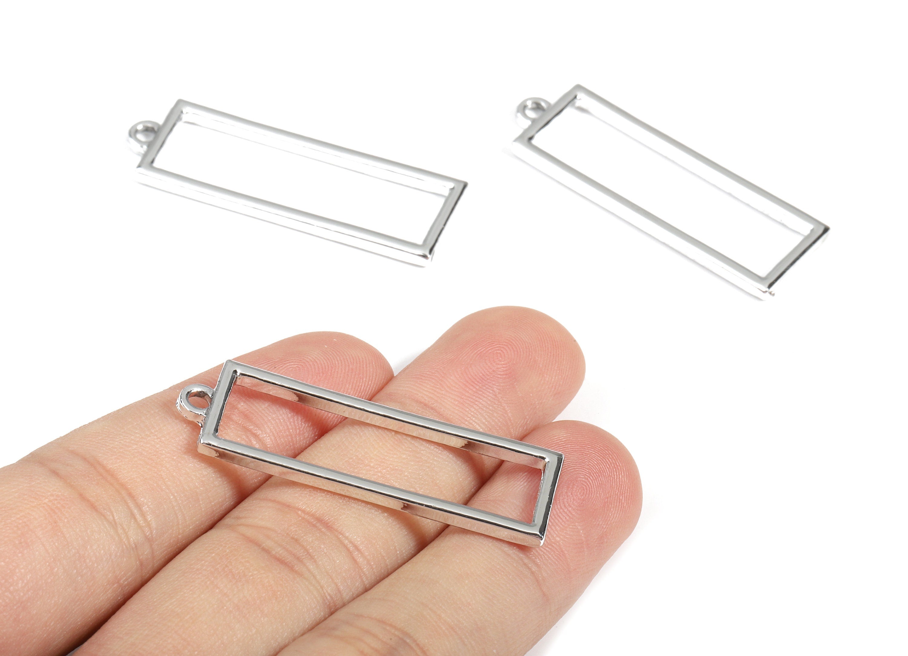 Alloy Rectangle Earring Charms - Zinc Alloy Rectangle Pendant - Silver Tone Plated - Jewelry Supplies - 42.15x13.61x2.29mm - ZZ1665 - DOMEDBAZAAR