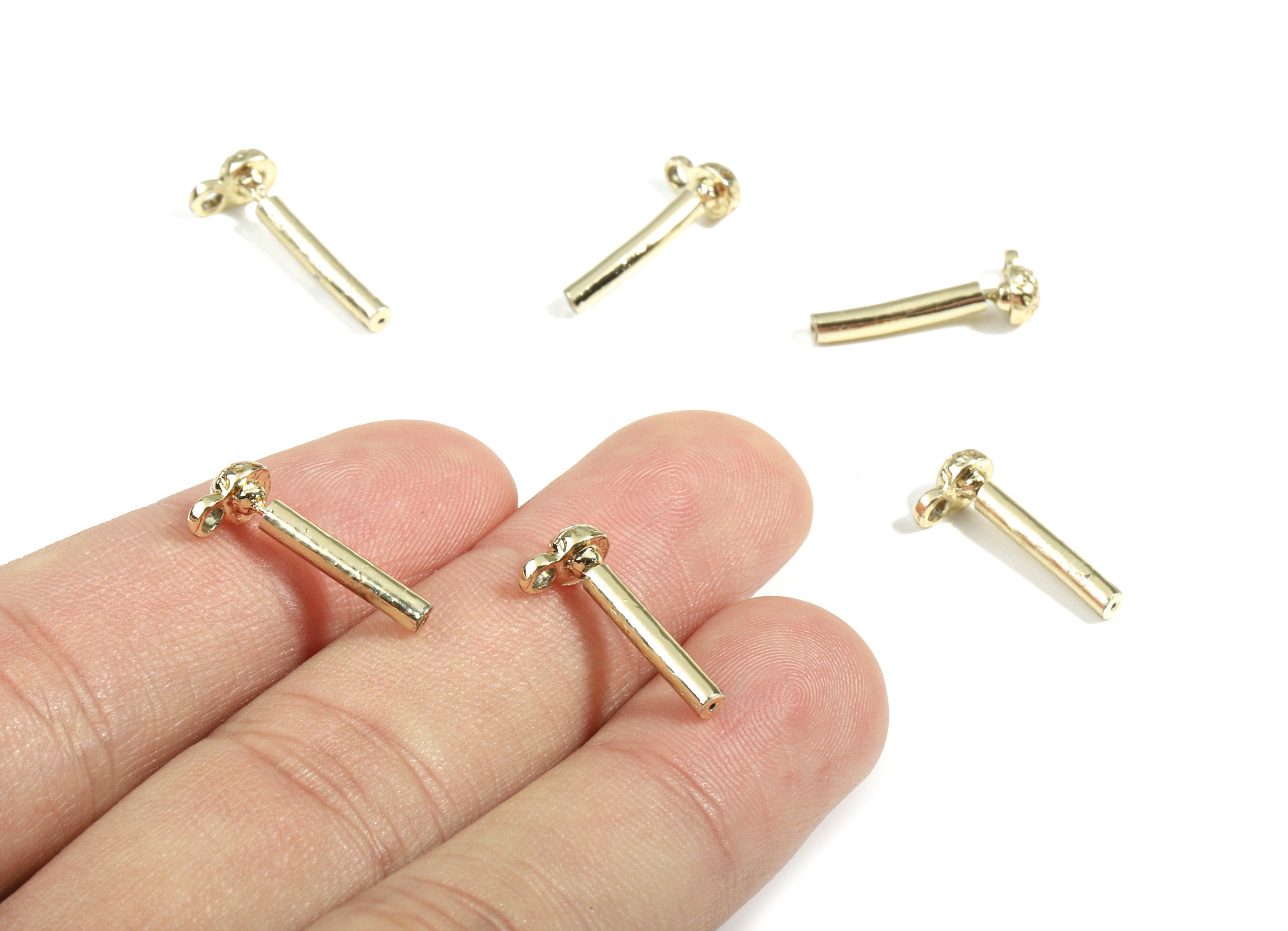 Alloy Mini Ball Stud Earring With Loop - Zinc Alloy Patterned Ball Earring Post - Silver Stud - Gold Tone Plated - 7.61x4.7x1.32mm - ZZ1608 - DOMEDBAZAAR