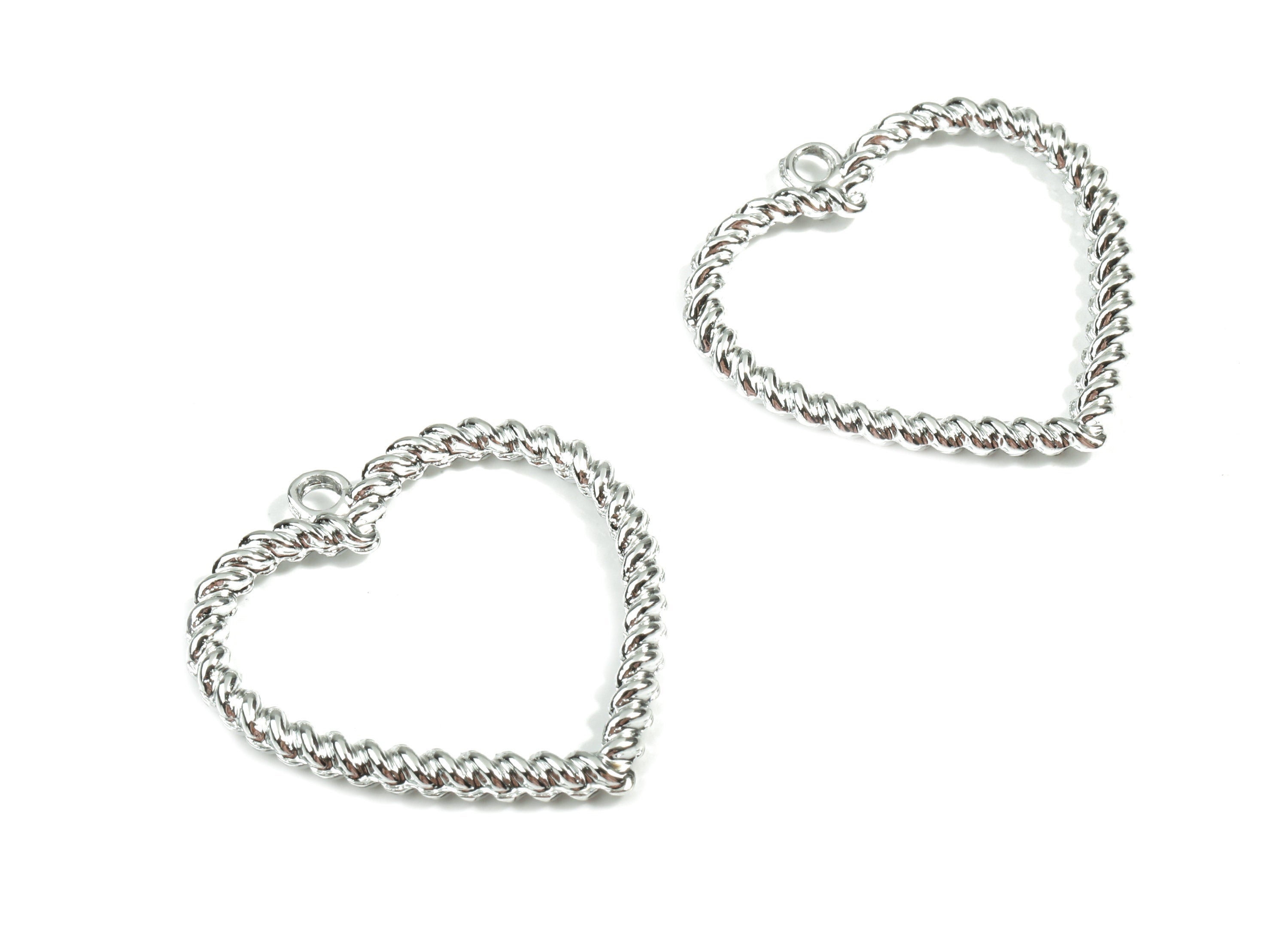 Alloy Heart Earring Charms - Zinc Alloy Screw Heart Pendant - Silver Tone Plated - Jewelry Supplies - 33.35x32.04x2.75mm - ZZ1659 - DOMEDBAZAAR