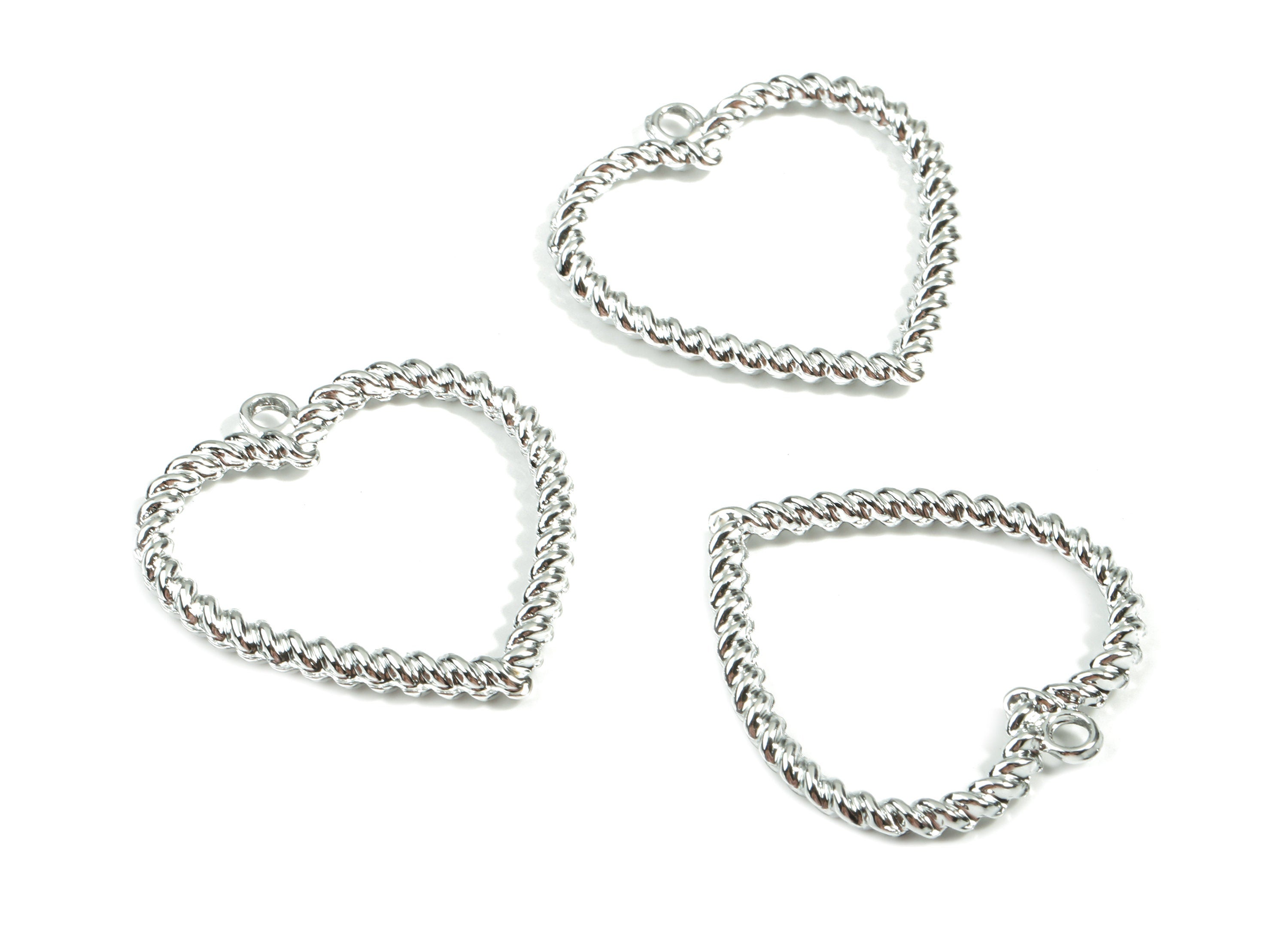 Alloy Heart Earring Charms - Zinc Alloy Screw Heart Pendant - Silver Tone Plated - Jewelry Supplies - 33.35x32.04x2.75mm - ZZ1659 - DOMEDBAZAAR