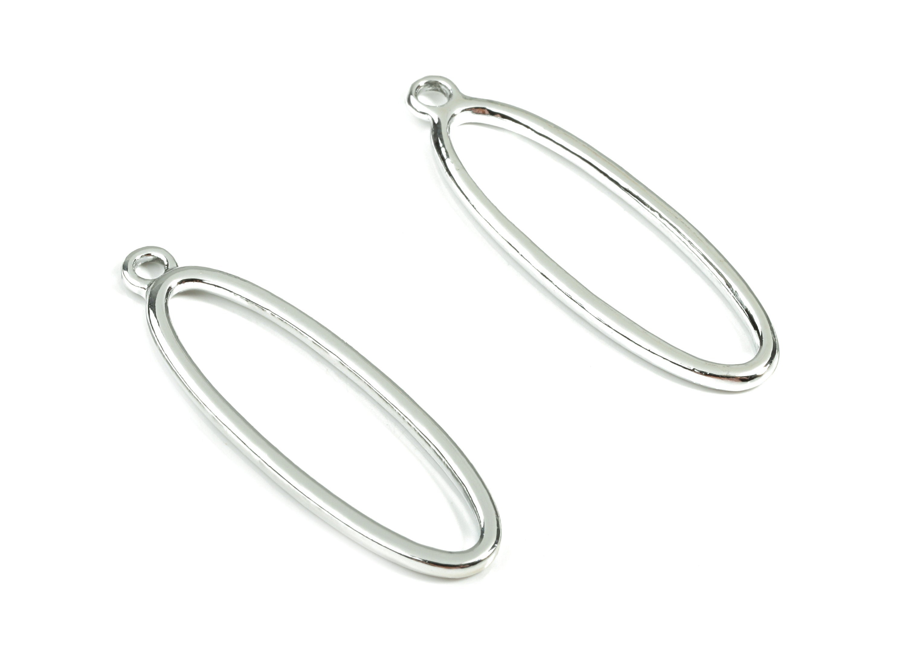 Alloy Oval Earring Charms - Zinc Alloy Oval Pendant - Silver Tone Plated - Earring Findings - Jewelry Supplies - 42.54x13.4x1.97mm - ZZ1677 - DOMEDBAZAAR