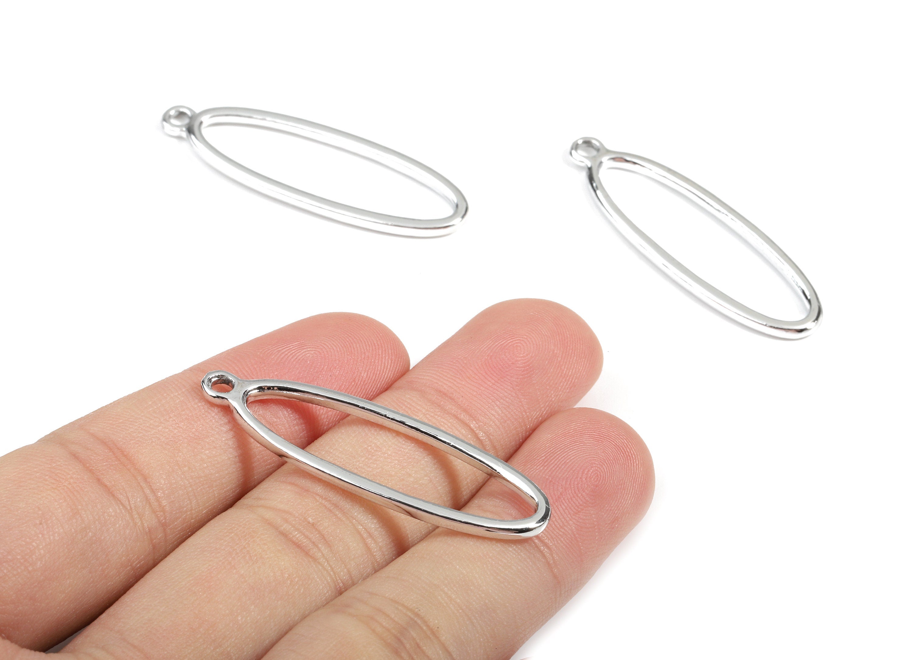 Alloy Oval Earring Charms - Zinc Alloy Oval Pendant - Silver Tone Plated - Earring Findings - Jewelry Supplies - 42.54x13.4x1.97mm - ZZ1677 - DOMEDBAZAAR