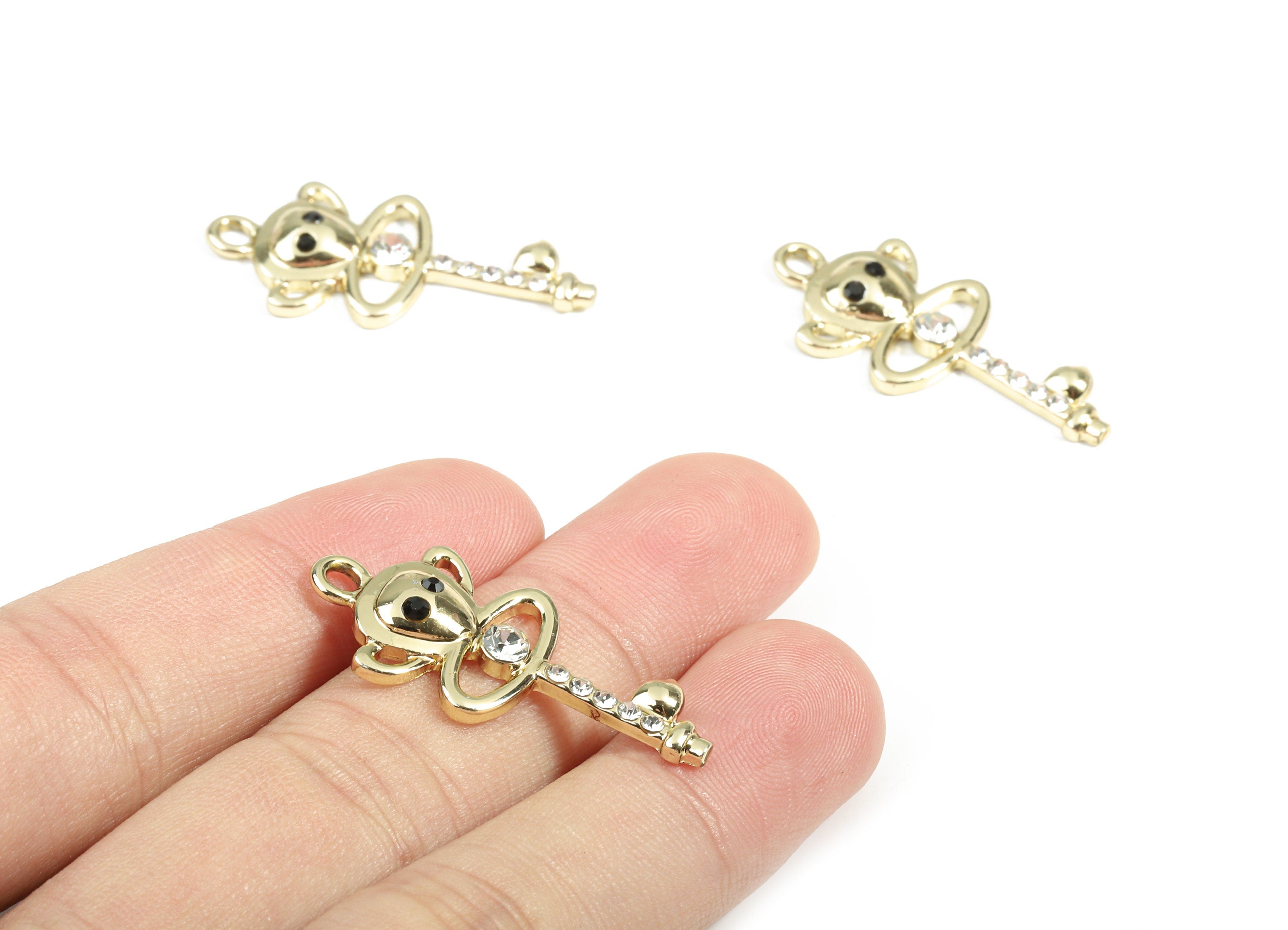 Alloy Monkey Key Pendant With Glasses - Zinc Alloy Monkey Key Earring Charms - Gold Tone Plated - Jewelry Supplies - 34x15.7x3.67mm - ZZ1679 - DOMEDBAZAAR