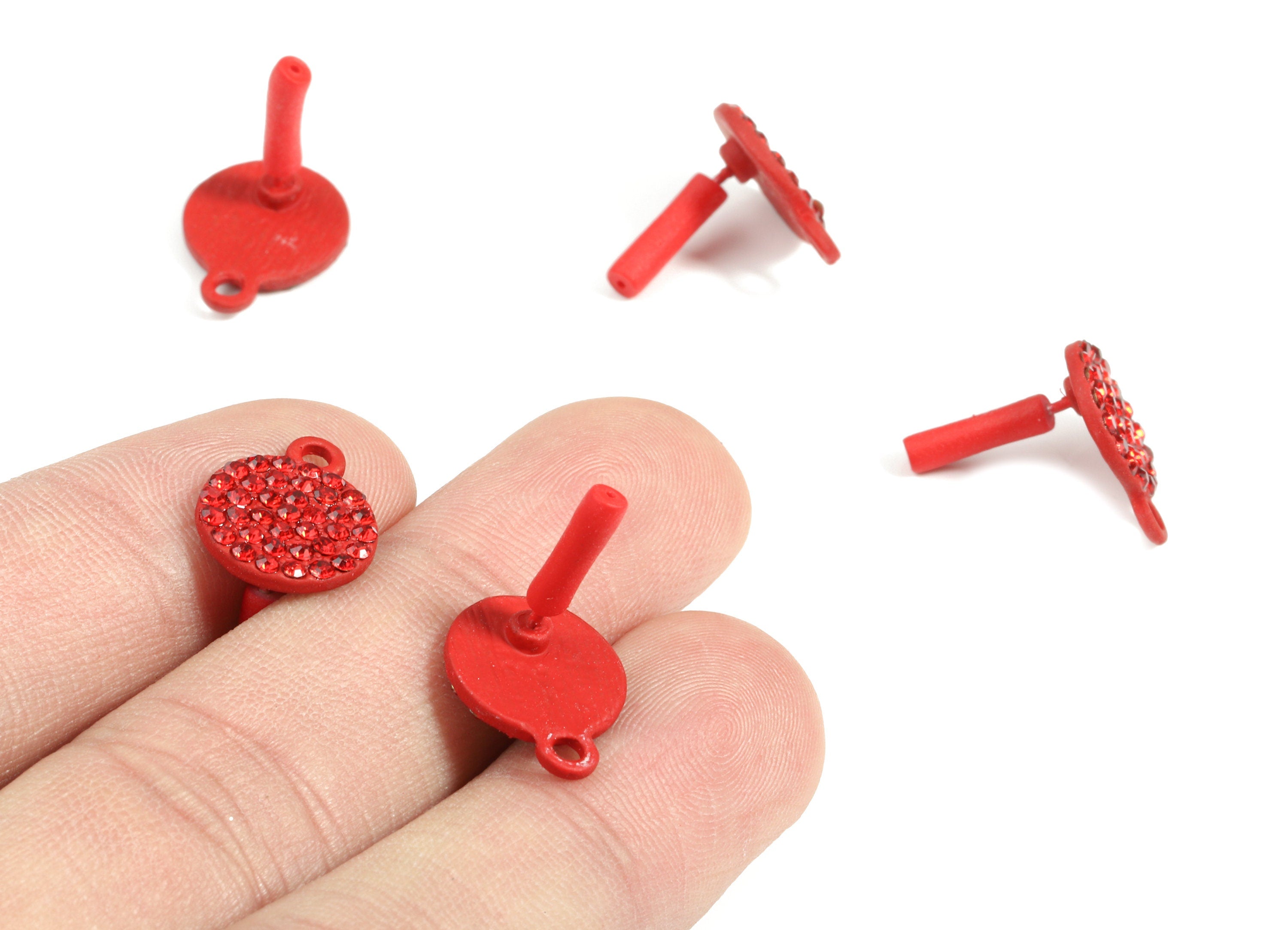 Alloy Round Stud Earring With Glasses - Zinc Alloy Circle Earring Post With Loop - Matte Red Tone Plated - 15.1x11.62x1.82mm - ZZ1641 - DOMEDBAZAAR