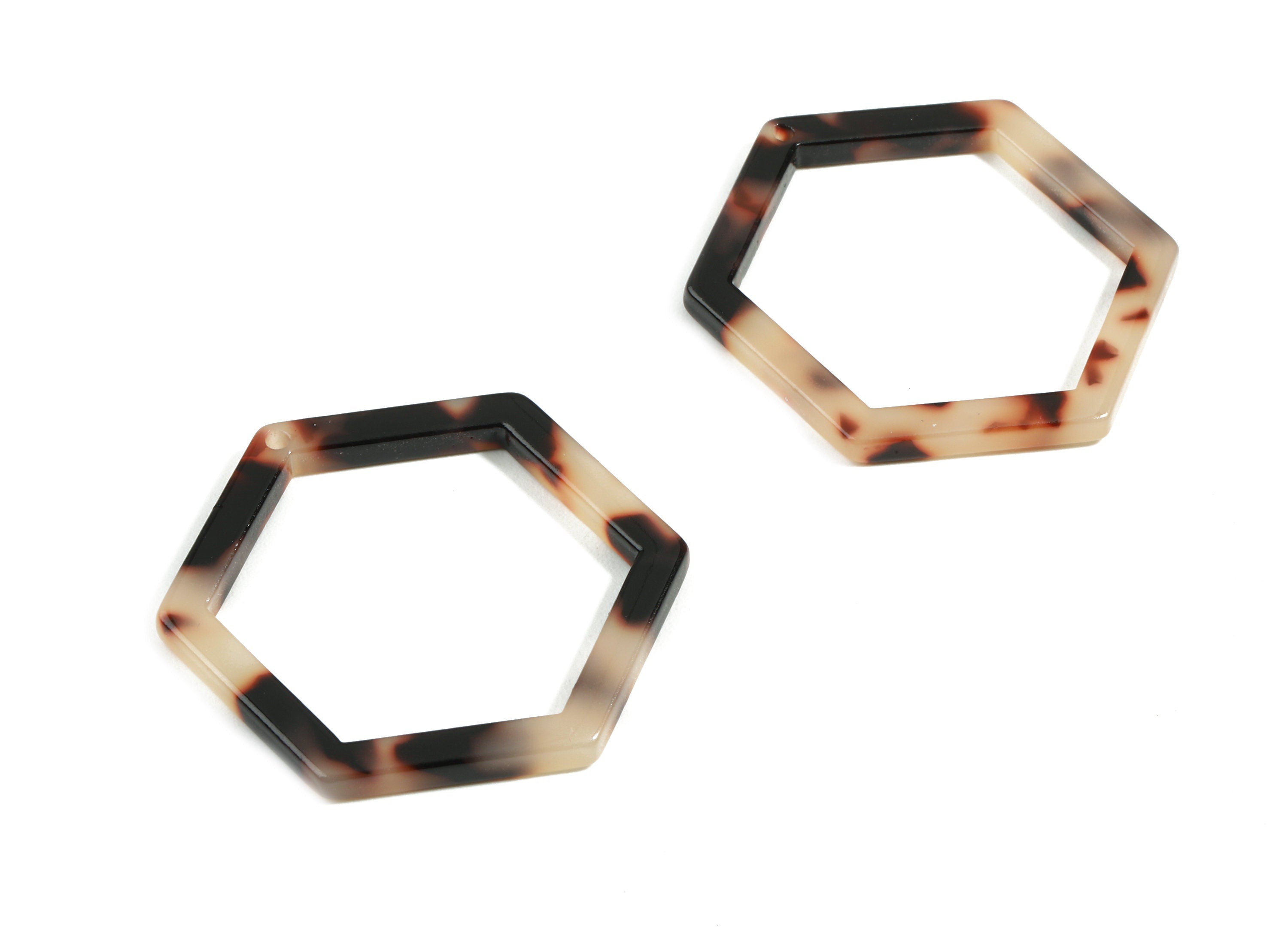 Acetate Hexagon Charms - Blonde Tortoise Shell Earrings - Hexagon Earrings and Pendant - Color Code: A07 - 36x32x2.68mm - AC1124-A07 - DOMEDBAZAAR