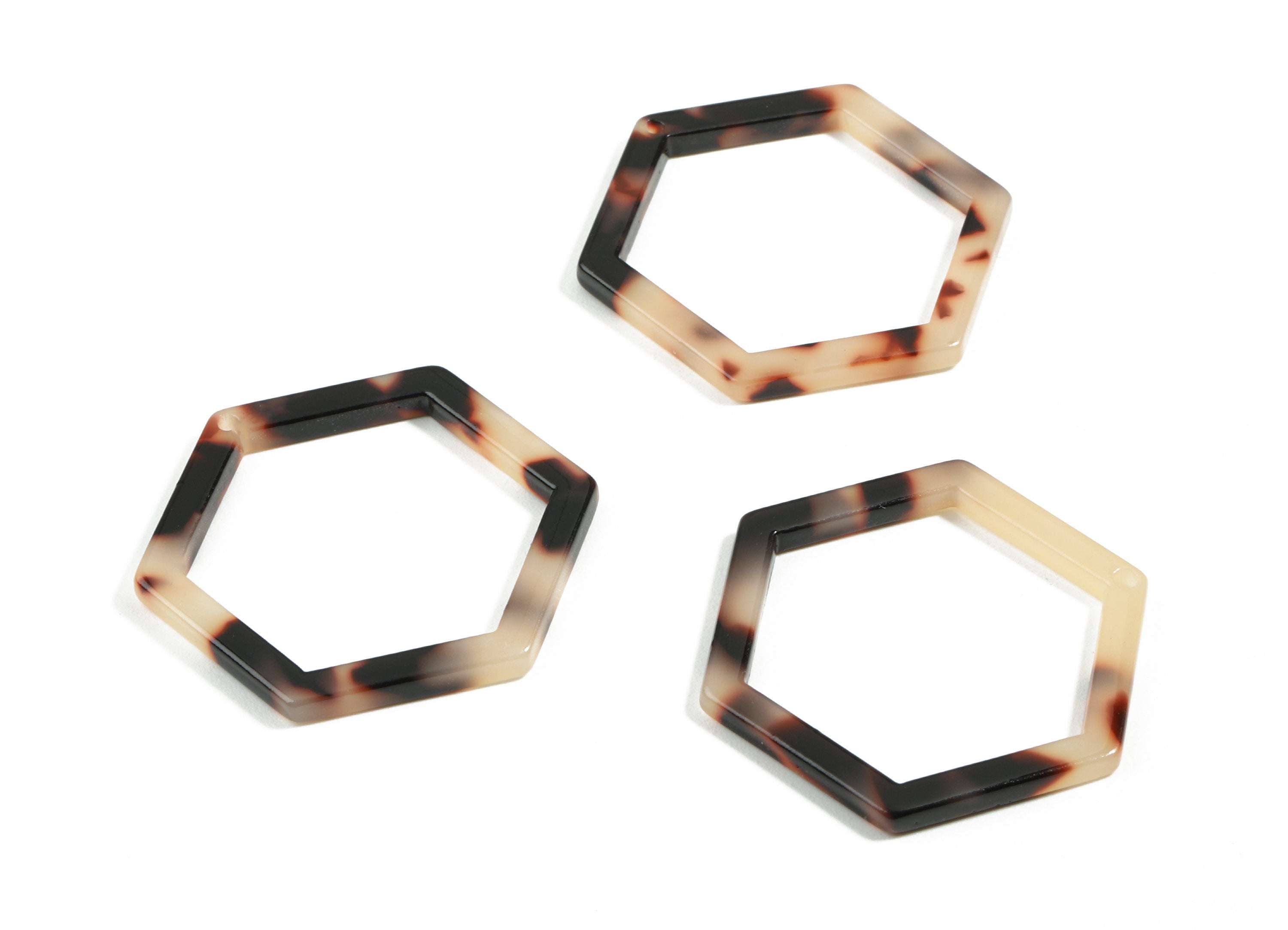 Acetate Hexagon Charms - Blonde Tortoise Shell Earrings - Hexagon Earrings and Pendant - Color Code: A07 - 36x32x2.68mm - AC1124-A07 - DOMEDBAZAAR
