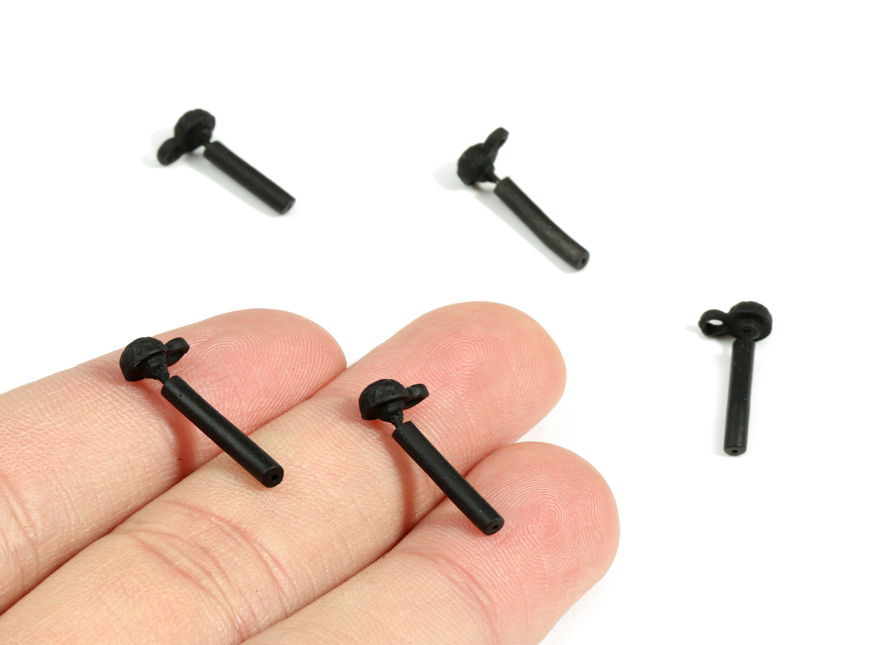 Alloy Mini Ball Stud Earring With Loop - Zinc Alloy Patterned Ball Earring Post - Matte Black Tone Plated - 7.61x4.7x1.3mm - ZZ1610 - DOMEDBAZAAR
