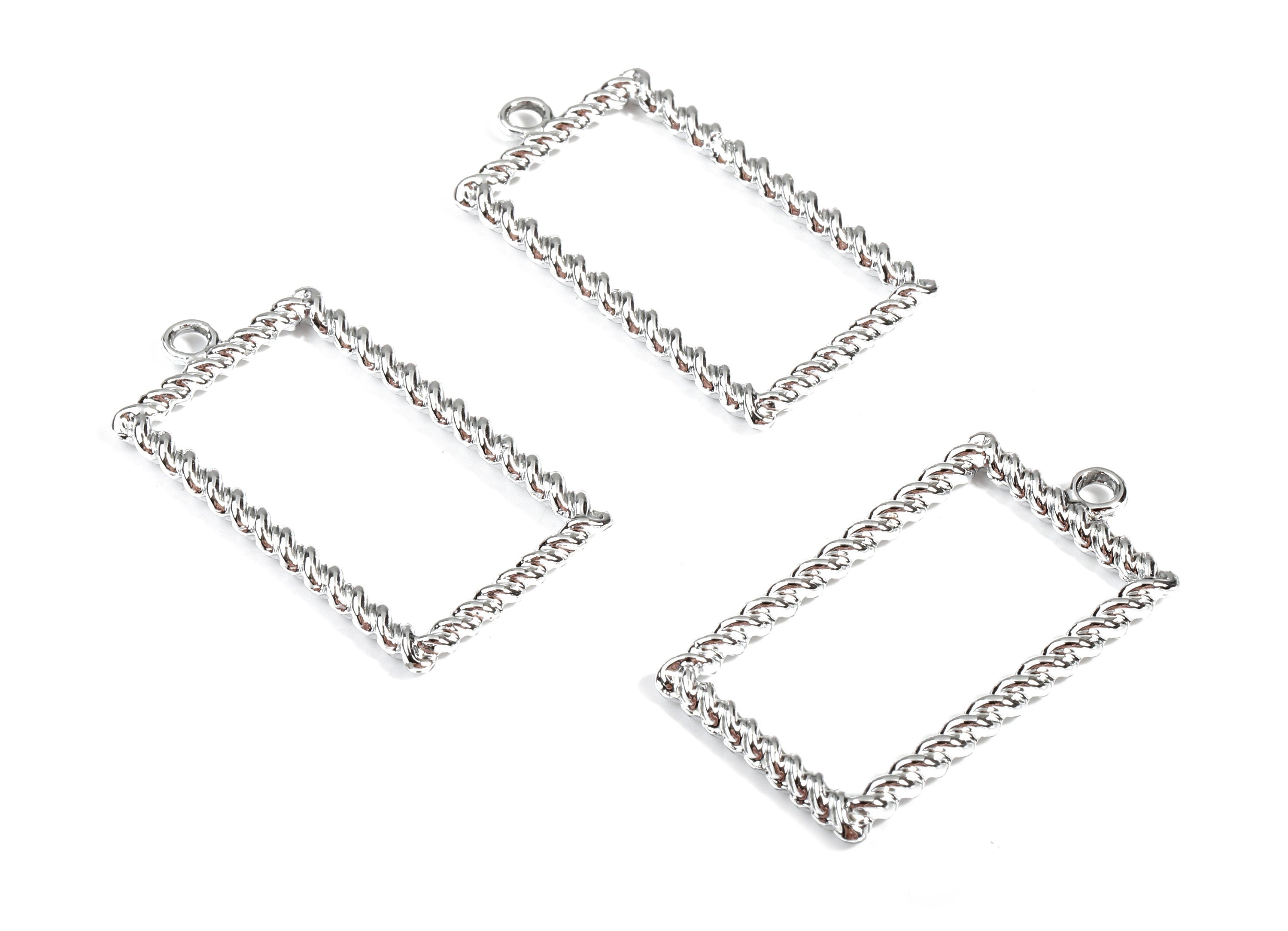 Alloy Rectangle Earring Charms - Zinc Alloy Screw Rectangle Pendant - Silver Tone Plated - Jewelry Supplies - 37.04x19.86x2.71mm - ZZ1662 - DOMEDBAZAAR
