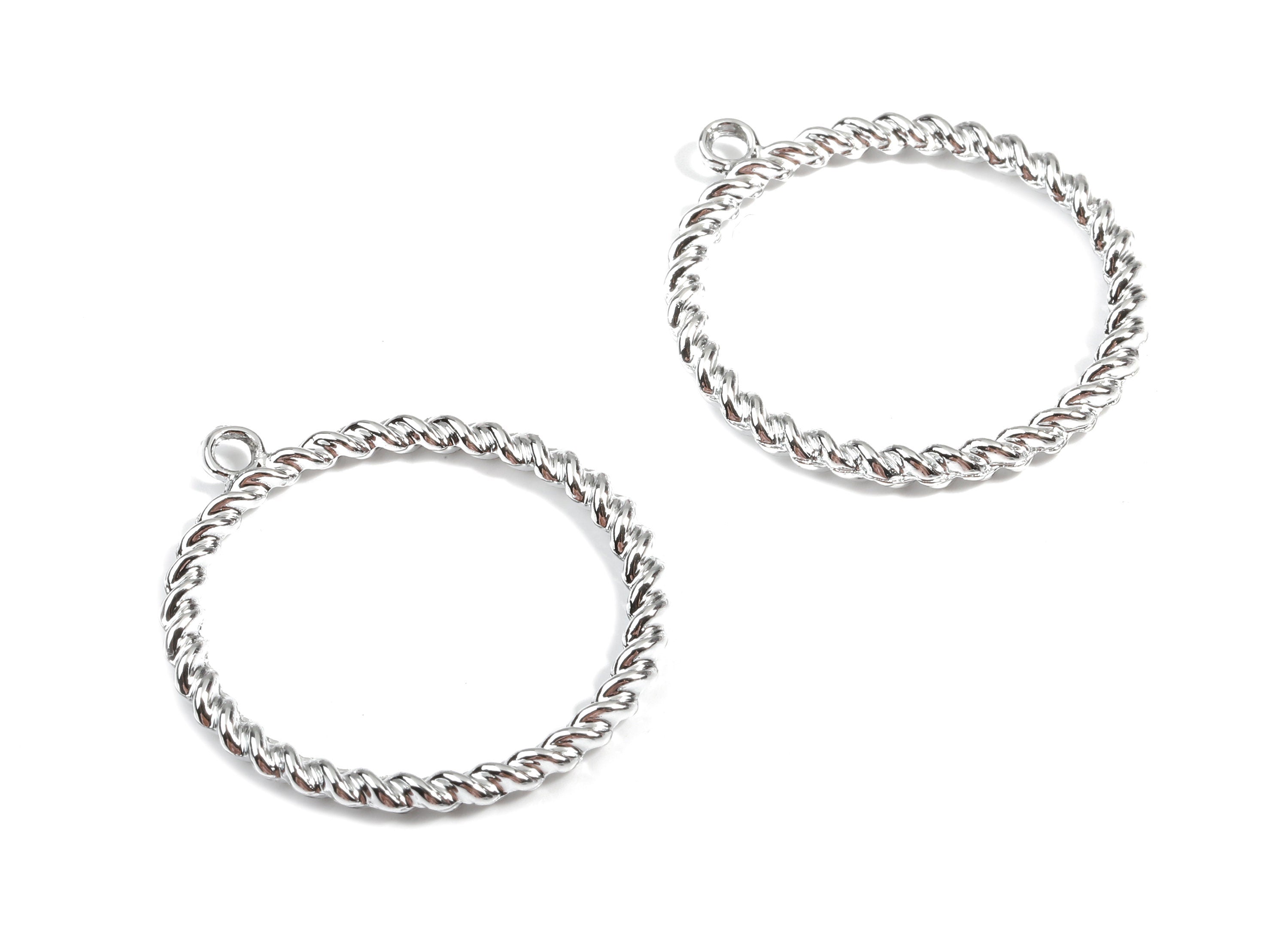 Alloy Circle Ring Earring Charms - Zinc Alloy Screw Hoop Pendant - Silver Tone Plated - Jewelry Supplies - 35.39x32.03x2.78mm - ZZ1656 - DOMEDBAZAAR
