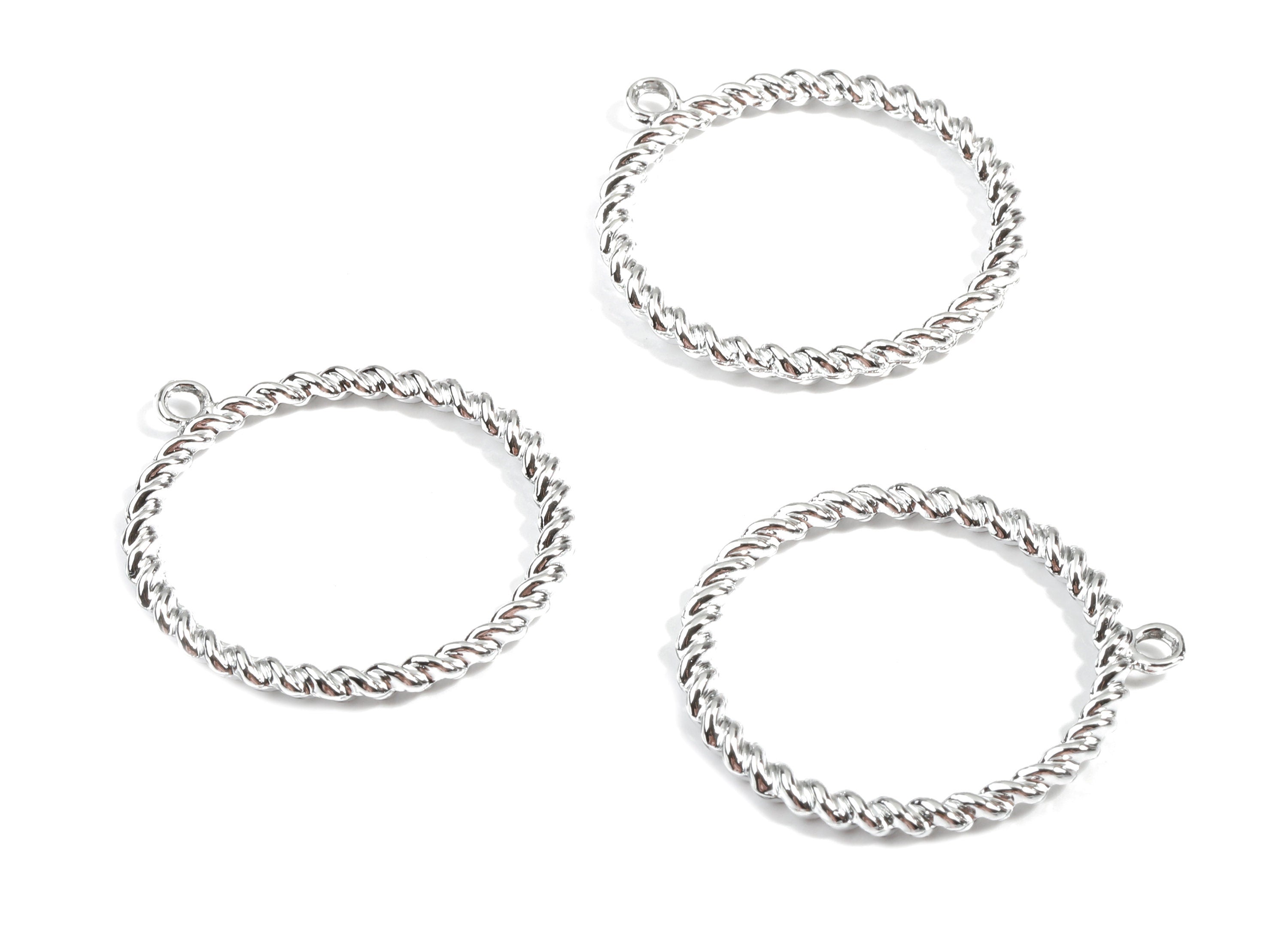 Alloy Circle Ring Earring Charms - Zinc Alloy Screw Hoop Pendant - Silver Tone Plated - Jewelry Supplies - 35.39x32.03x2.78mm - ZZ1656 - DOMEDBAZAAR