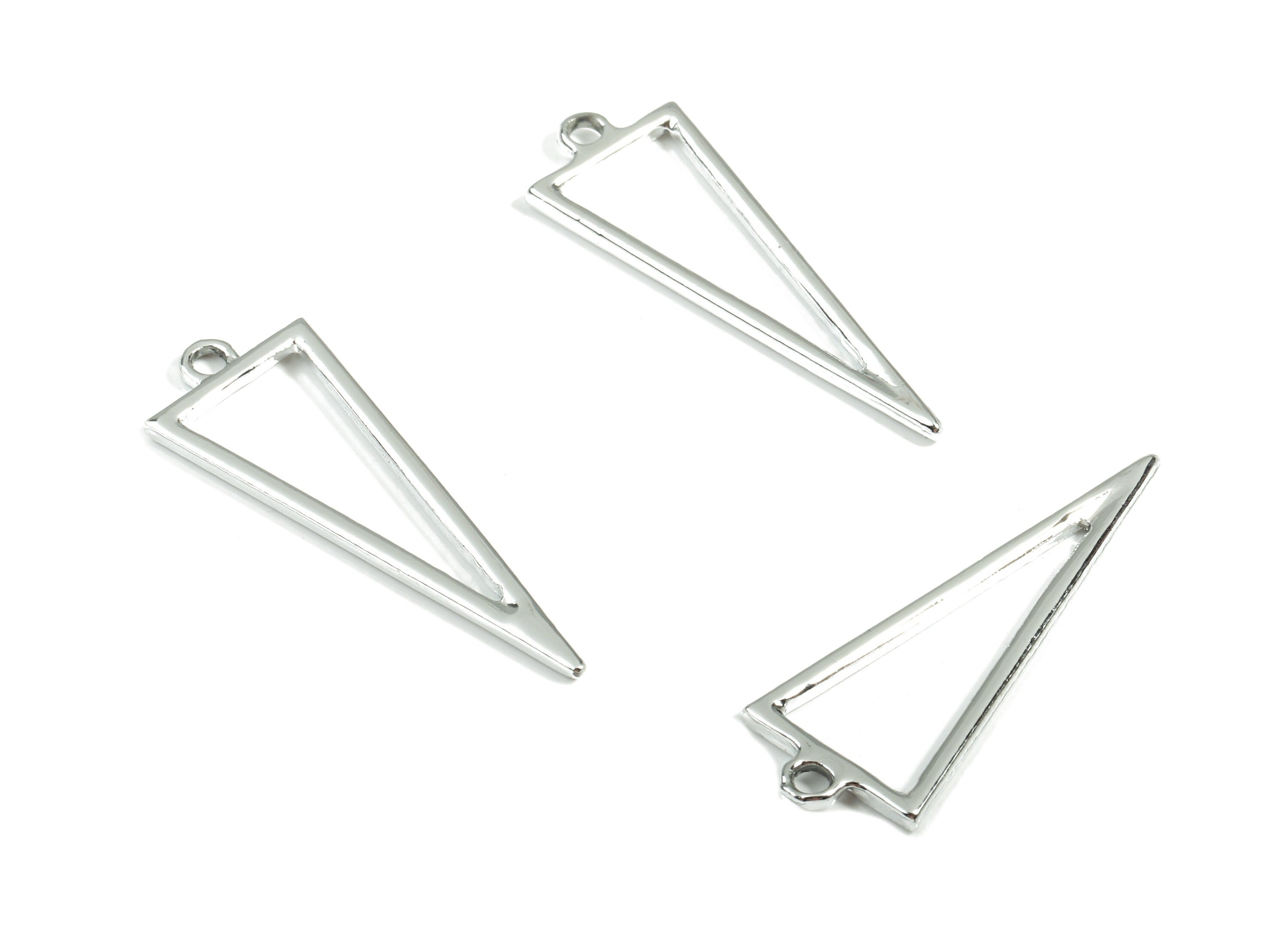 Alloy Triangle Earring Charms - Zinc Alloy Triangle Pendant - Silver Tone Plated - Jewelry Supplies - 42.53x15.41x1.95mm - ZZ1668 - DOMEDBAZAAR