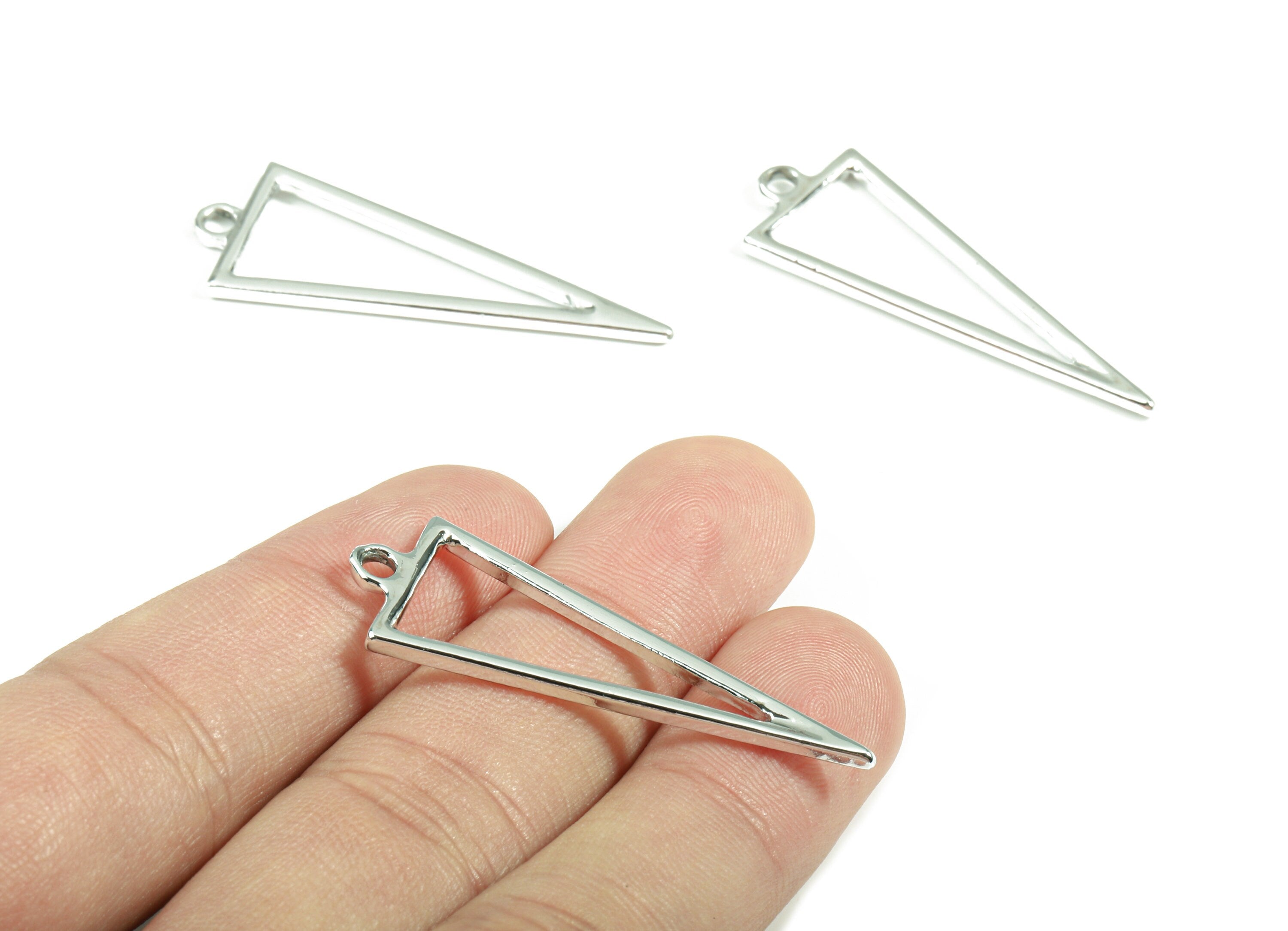 Alloy Triangle Earring Charms - Zinc Alloy Triangle Pendant - Silver Tone Plated - Jewelry Supplies - 42.53x15.41x1.95mm - ZZ1668 - DOMEDBAZAAR